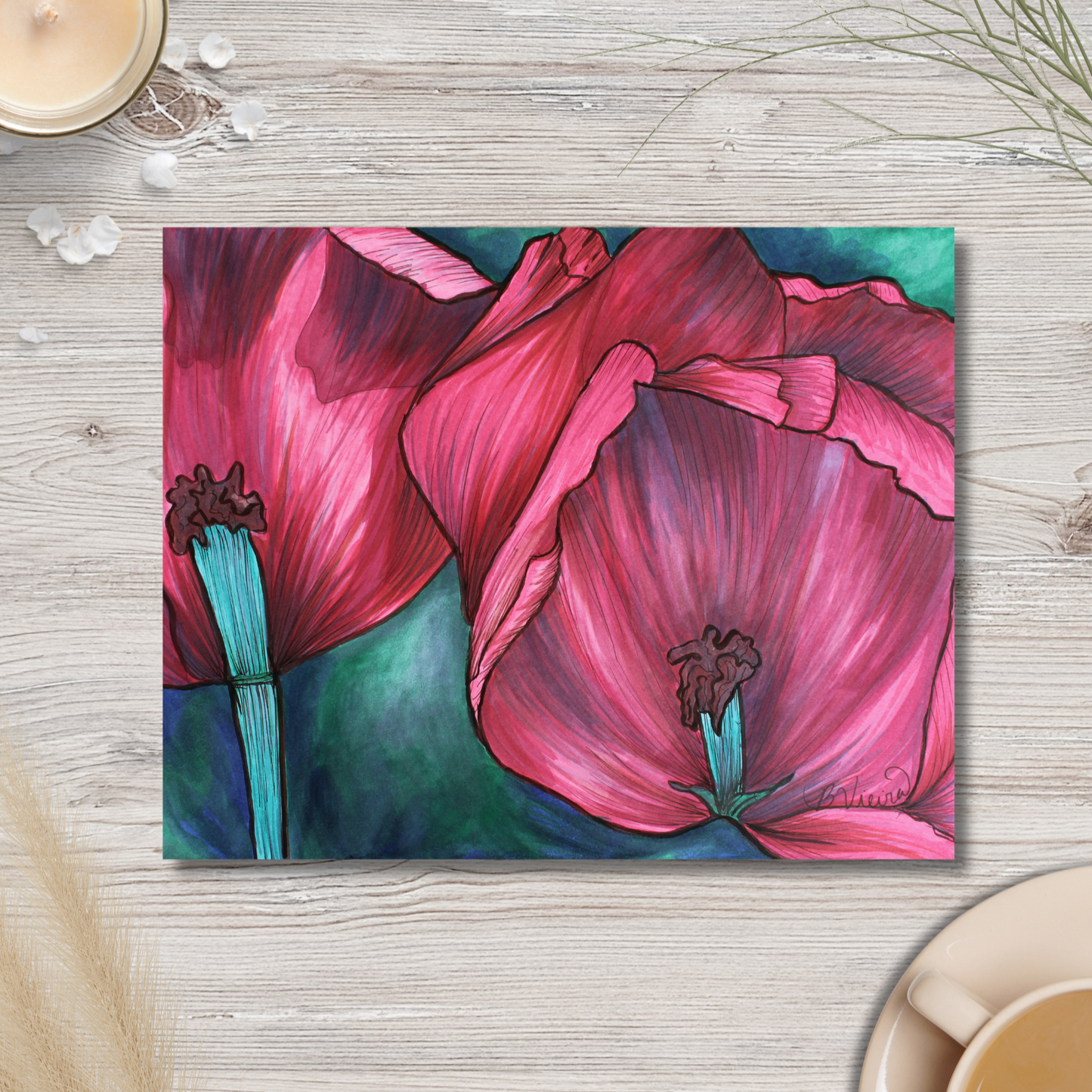 Inside Look Flower Drawing - 8" x 10" Original Marker Artwork