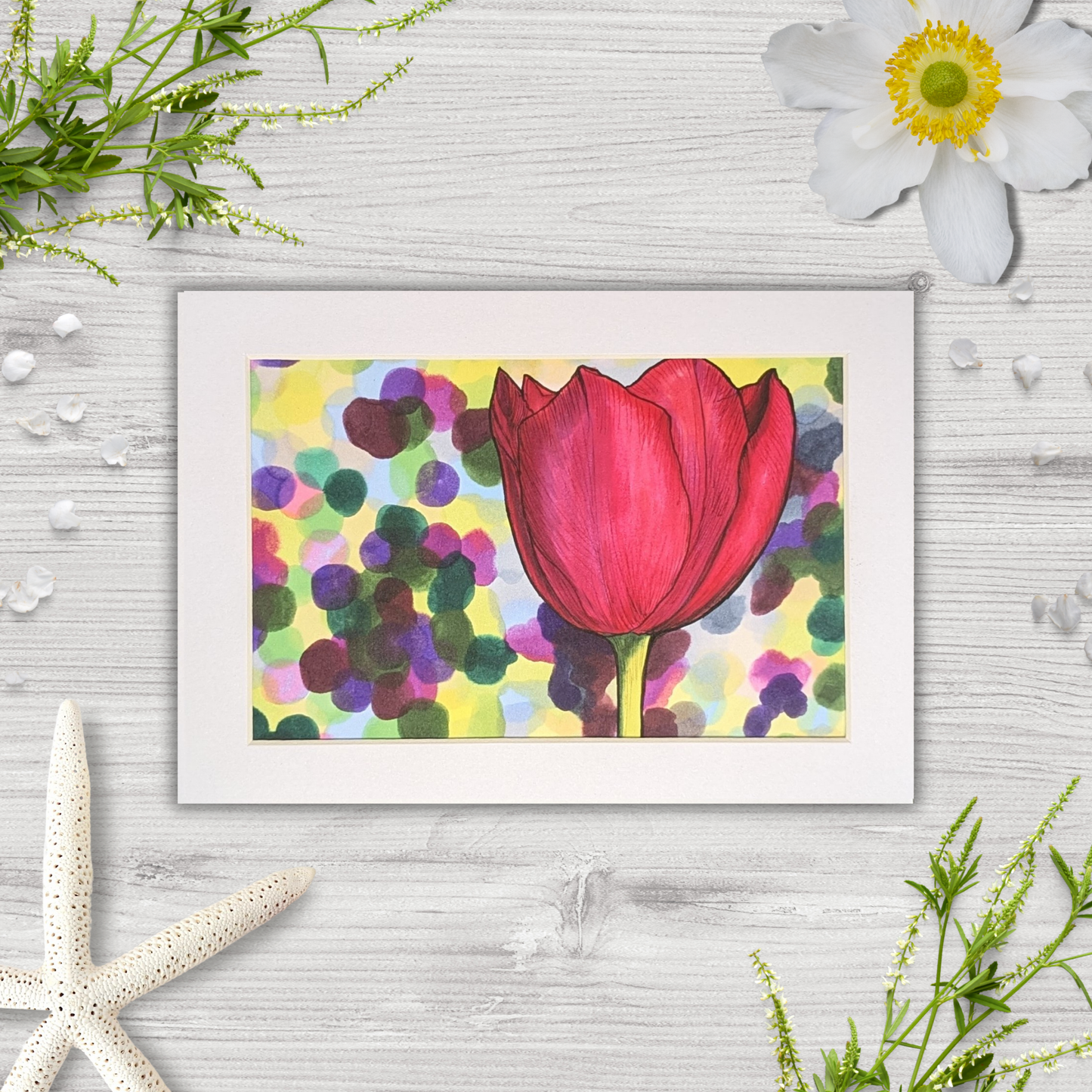 Red Solo Tulip Print - 4" x 6" Marker Drawing Print