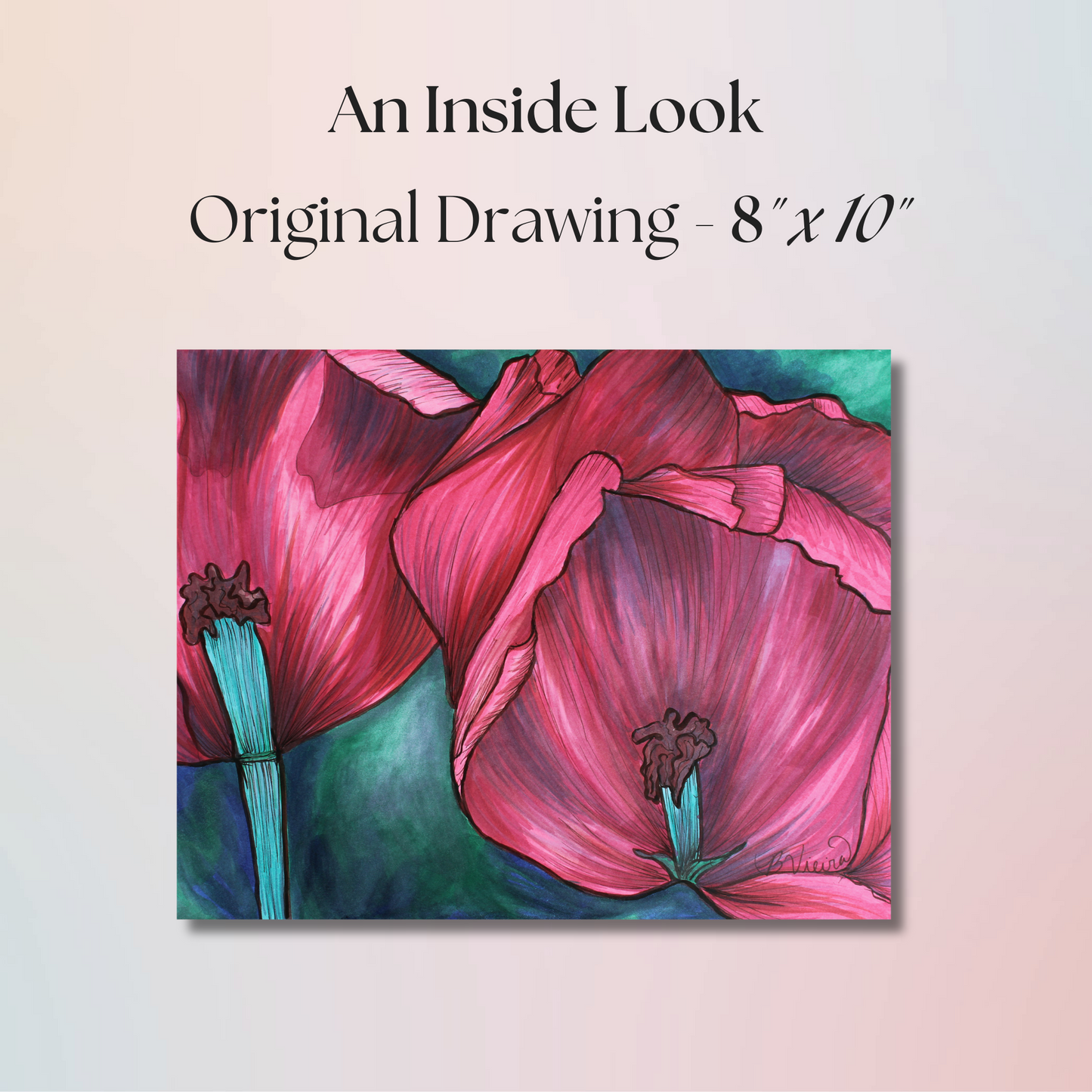 Inside Look Flower Drawing - 8" x 10" Original Marker Artwork