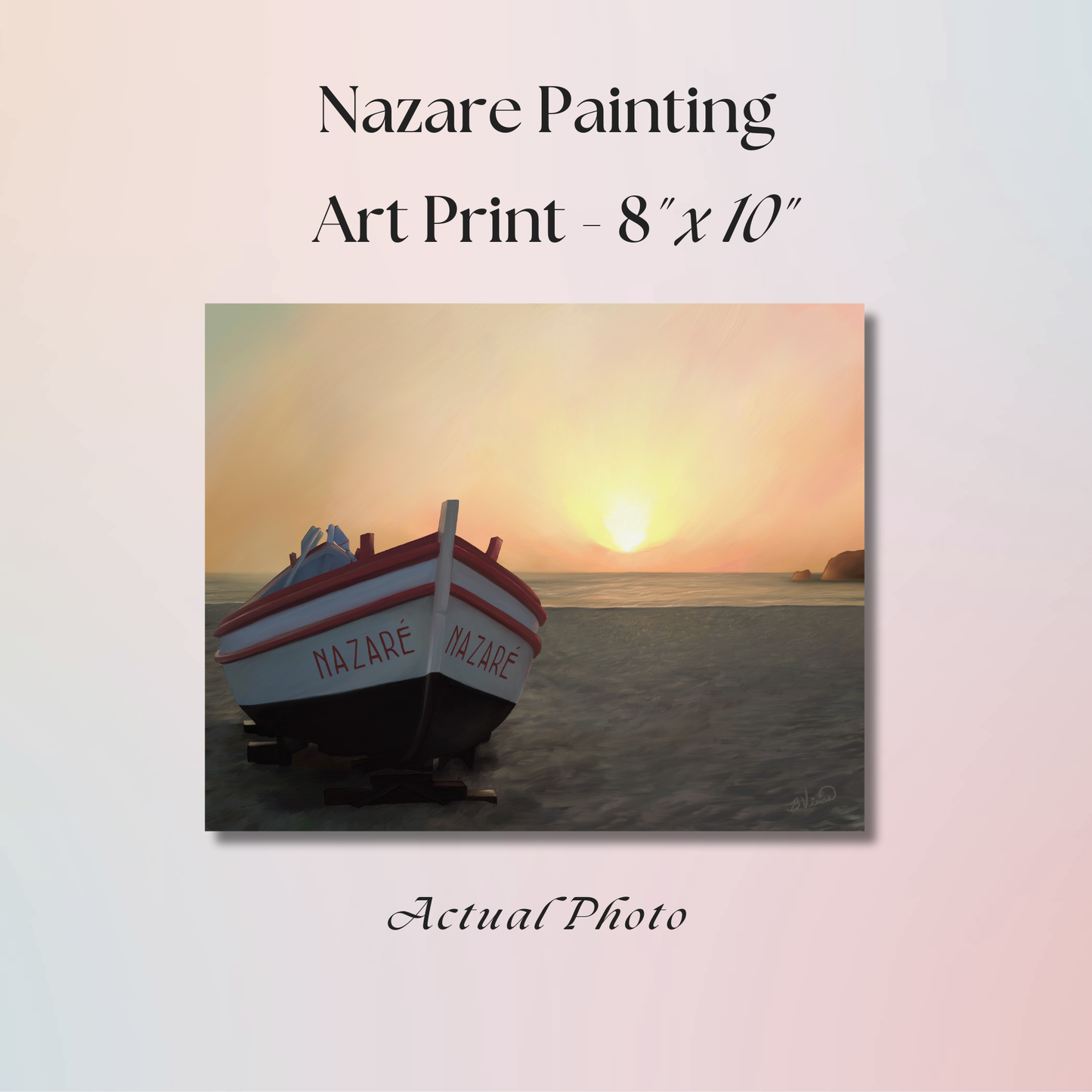 Nazare, Portugal Painting - 8" x 10" Beach Print