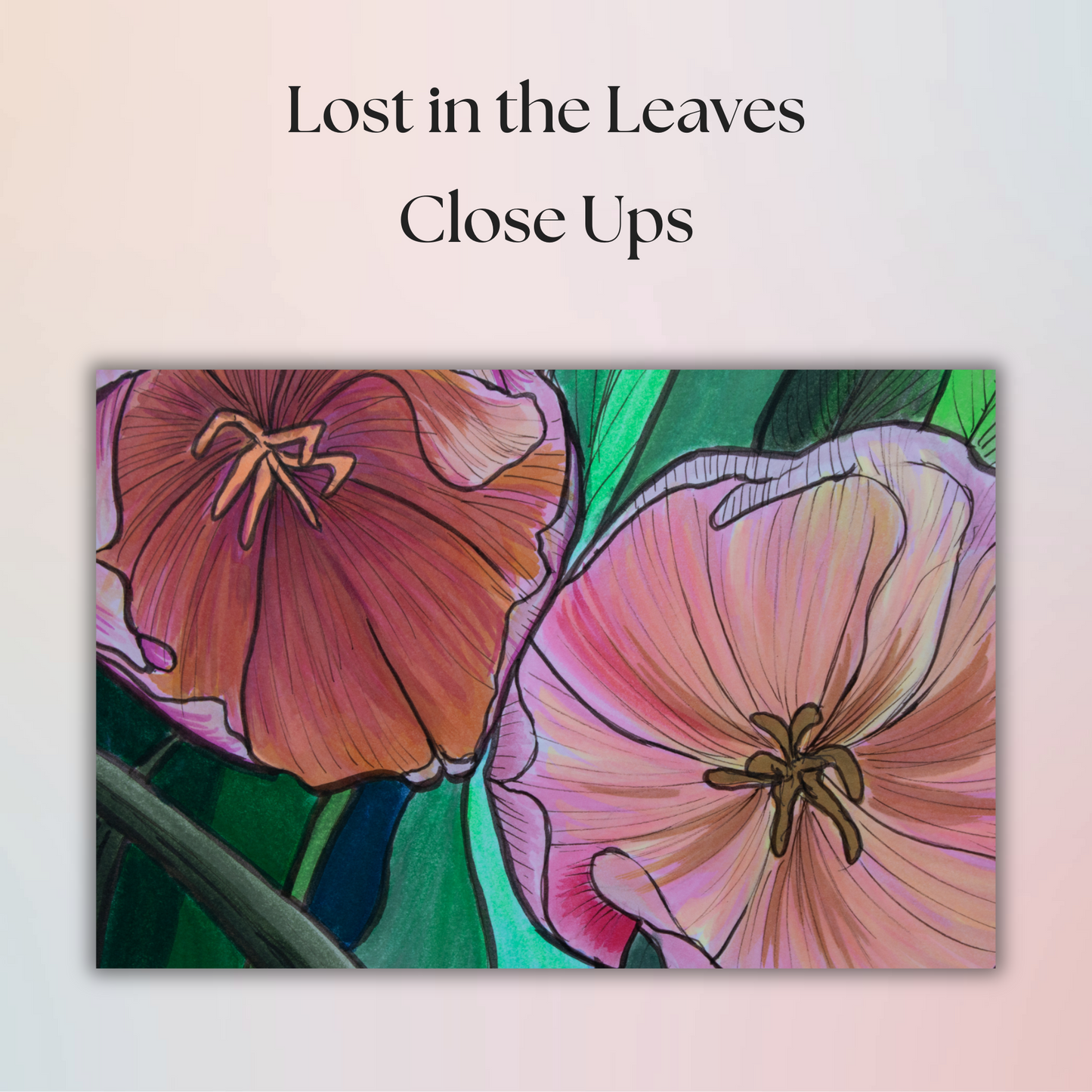 Lost in the Leaves Flower Drawing - 8" x 10" Original Marker Artwork