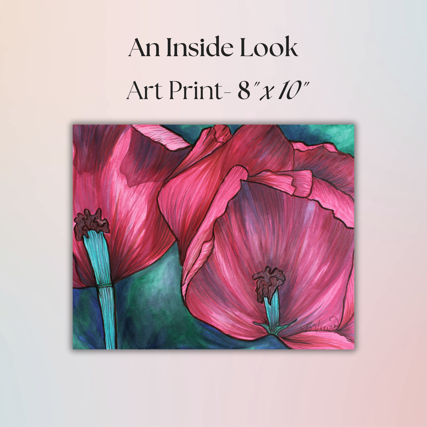 An Inside Look Drawing - 8" x 10" Red Flowers Marker Print