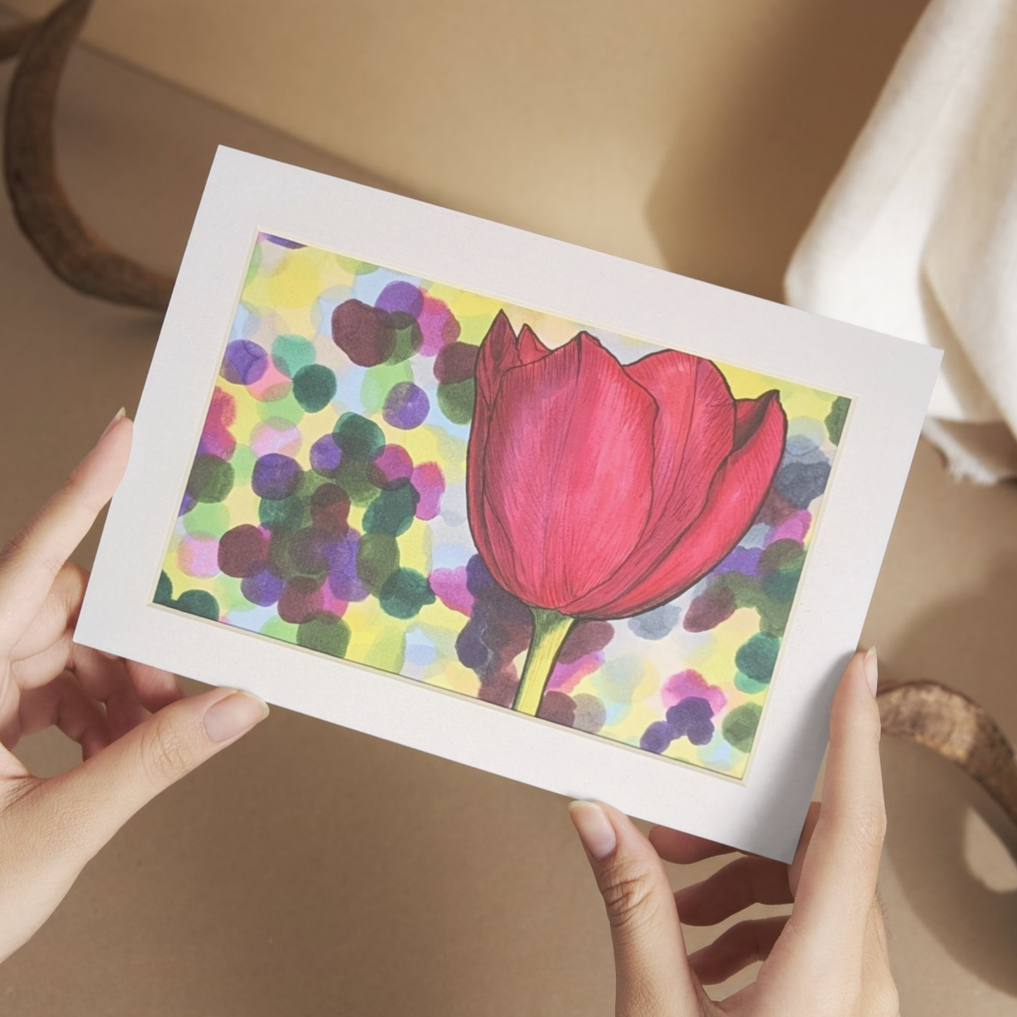 Red Solo Tulip Print - 4" x 6" Marker Drawing Print