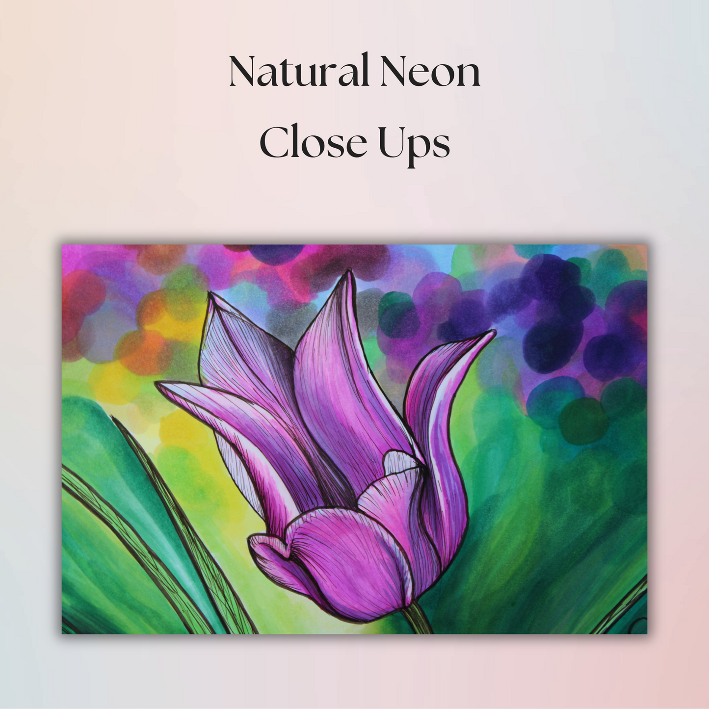 Natural Neon Flower Drawing - 8" x 10" Original Marker Artwork