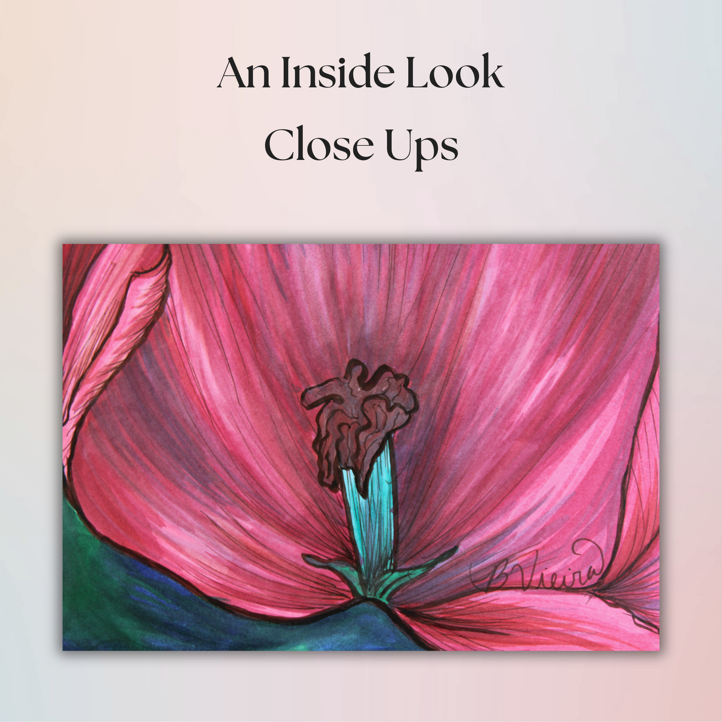 Inside Look Flower Drawing - 8" x 10" Original Marker Artwork