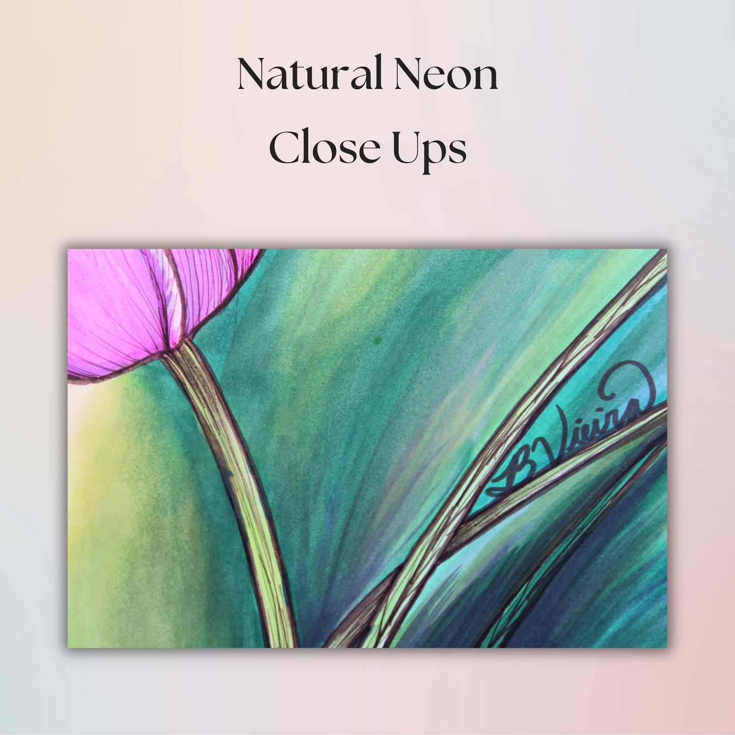 Natural Neon Flower Drawing - 8" x 10" Original Marker Artwork