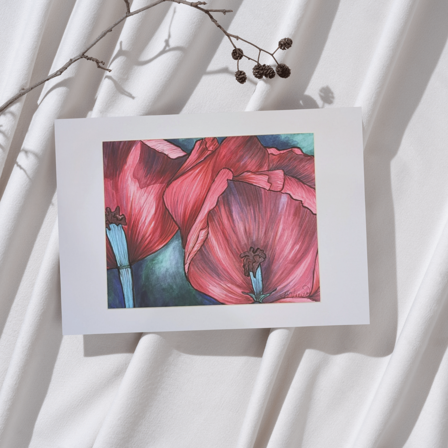 An Inside Look Drawing - 8" x 10" Red Flowers Marker Print