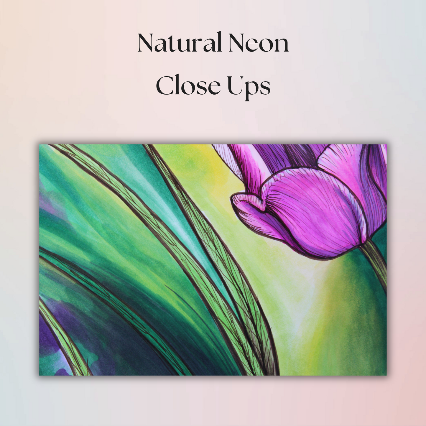 Natural Neon Flower Drawing - 8" x 10" Original Marker Artwork