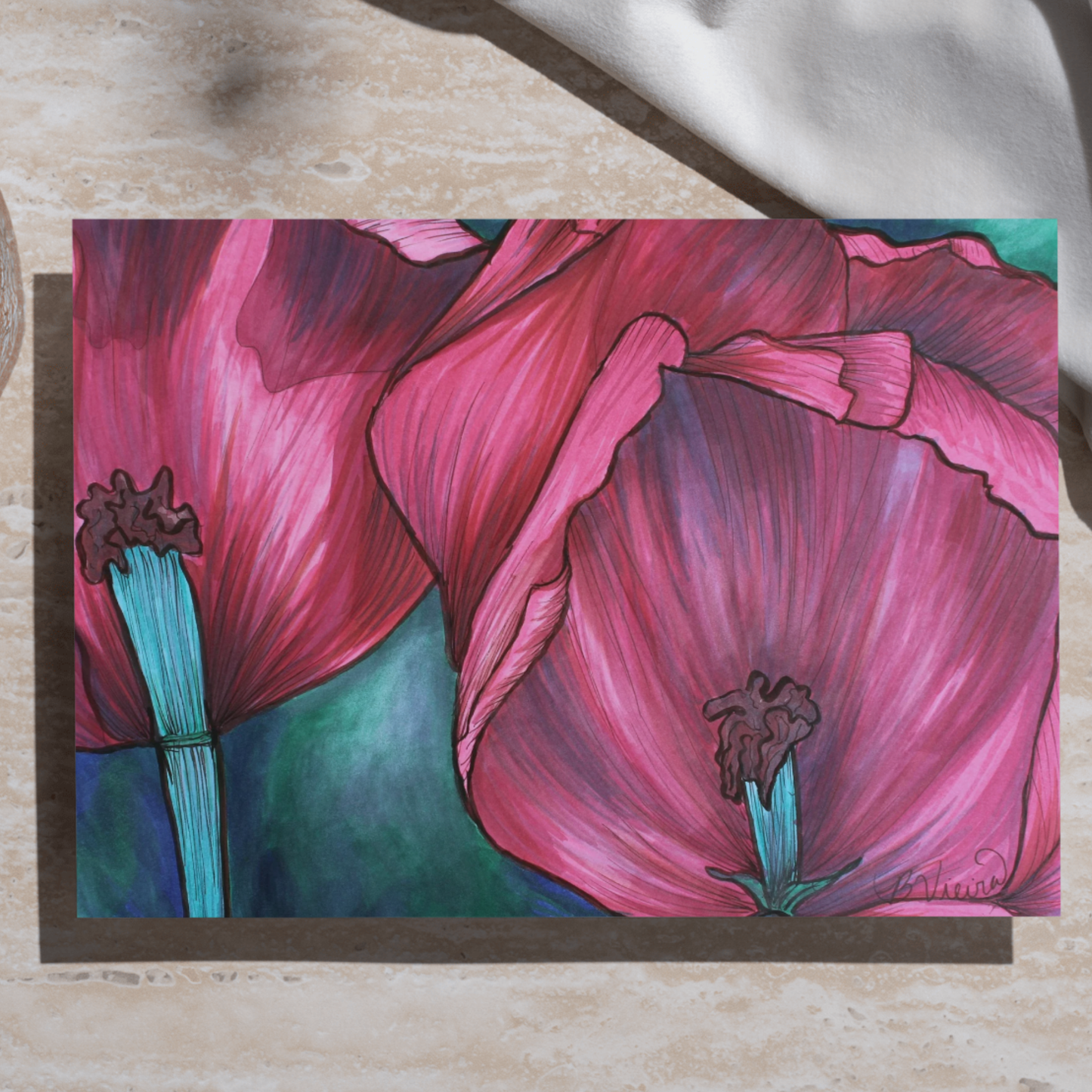 An Inside Look Drawing - 8" x 10" Red Flowers Marker Print