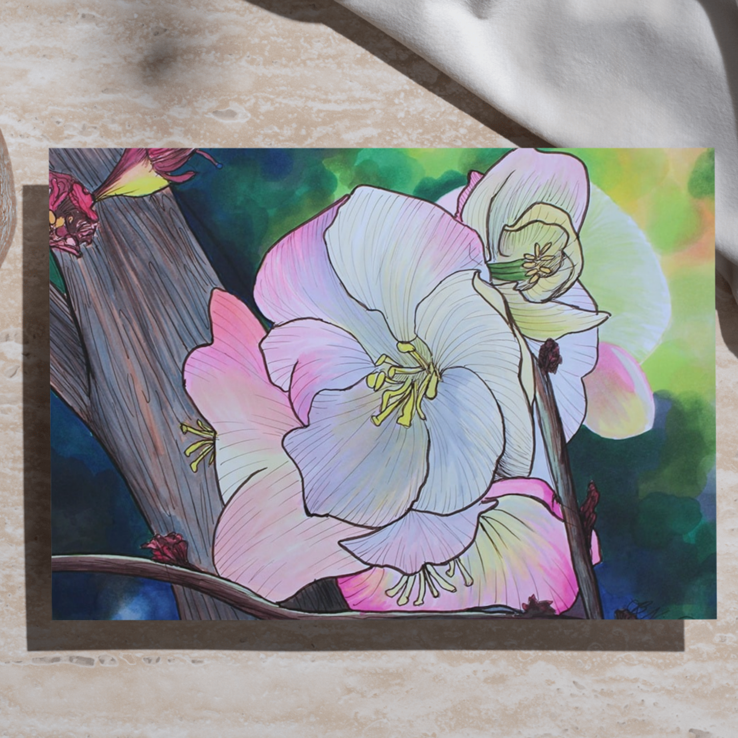 Dreaming Orchid Drawing - 8" x 10" Colorful Marker Print