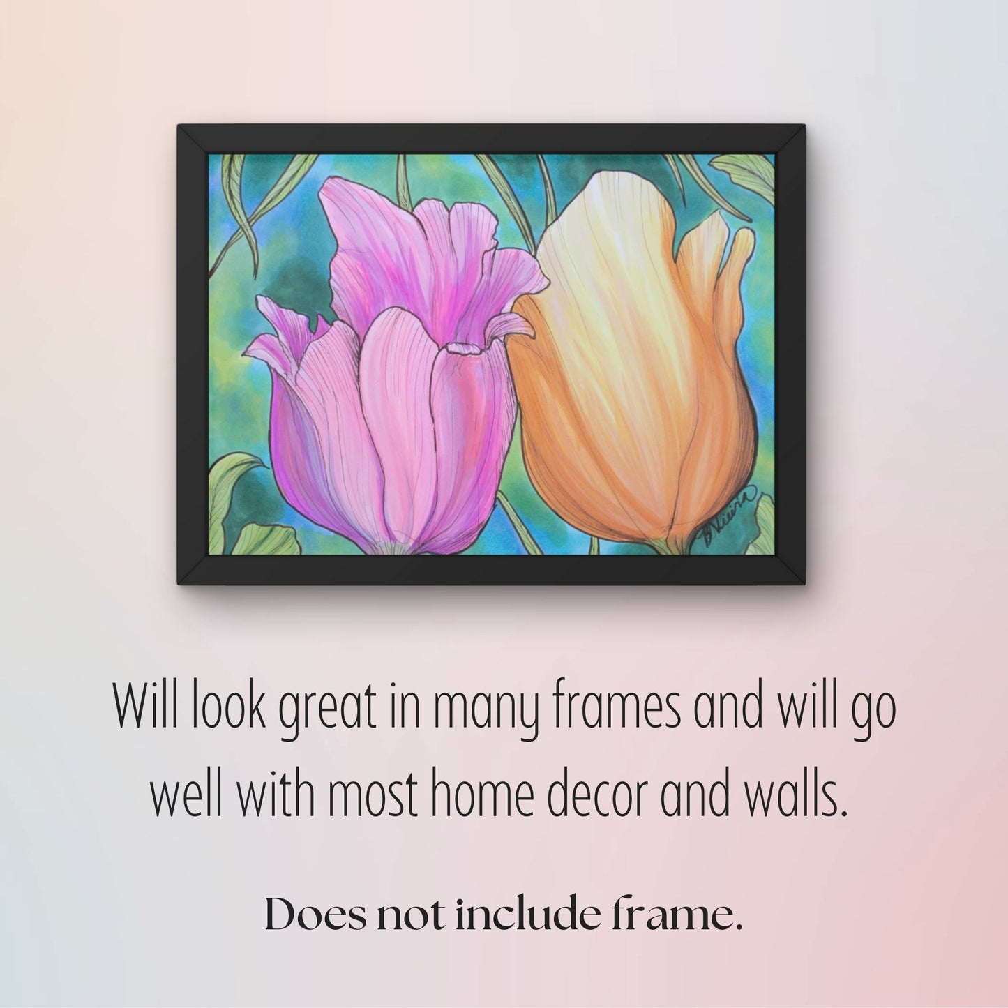 Reflected Tulips - 9" x 12" Original Marker Artwork