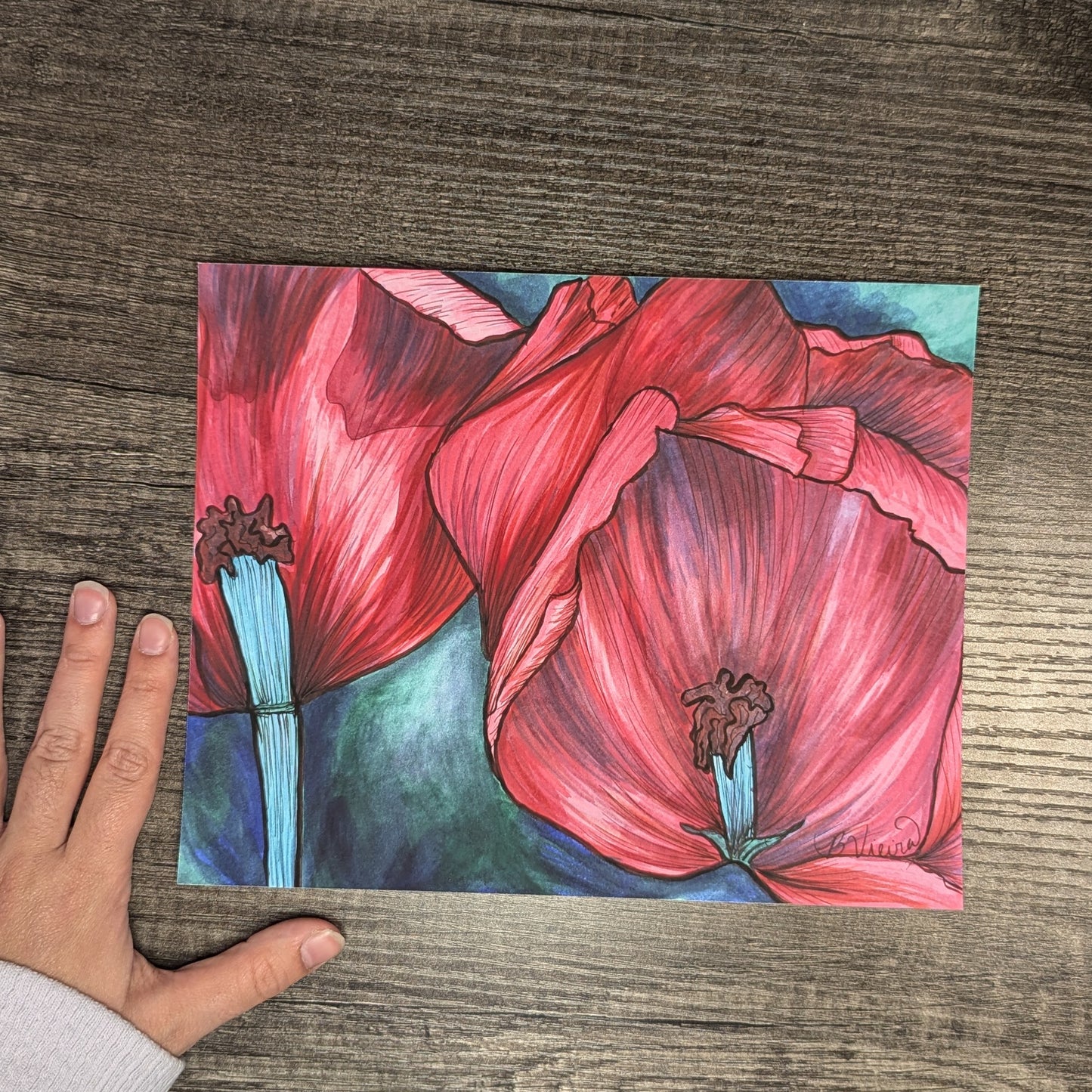 An Inside Look Drawing - 8" x 10" Red Flowers Marker Print