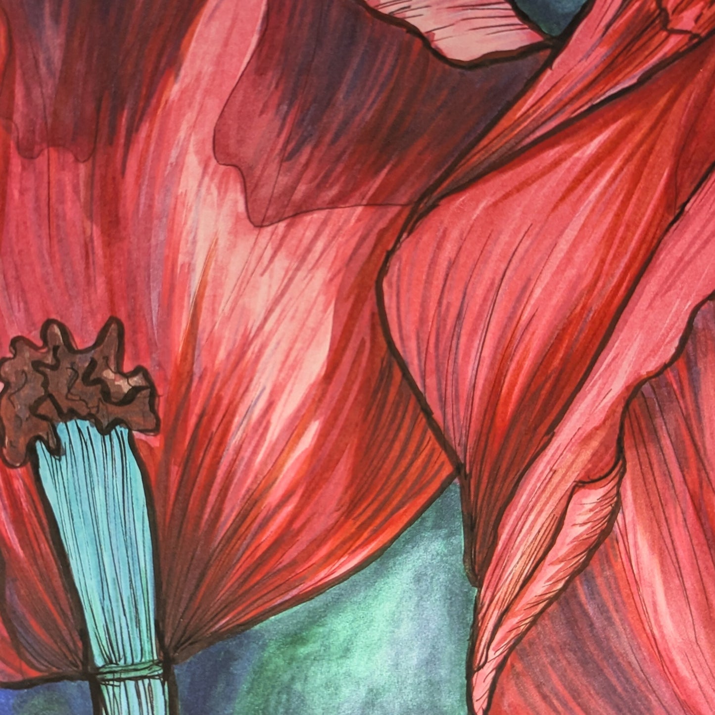 An Inside Look Drawing - 8" x 10" Red Flowers Marker Print