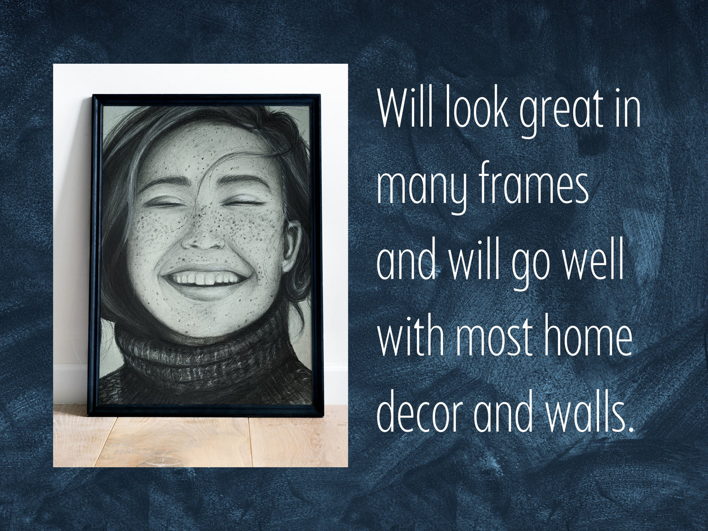 Handmade Portrait of a Smiling Woman - 11" x 13.5" Charcoal Drawing