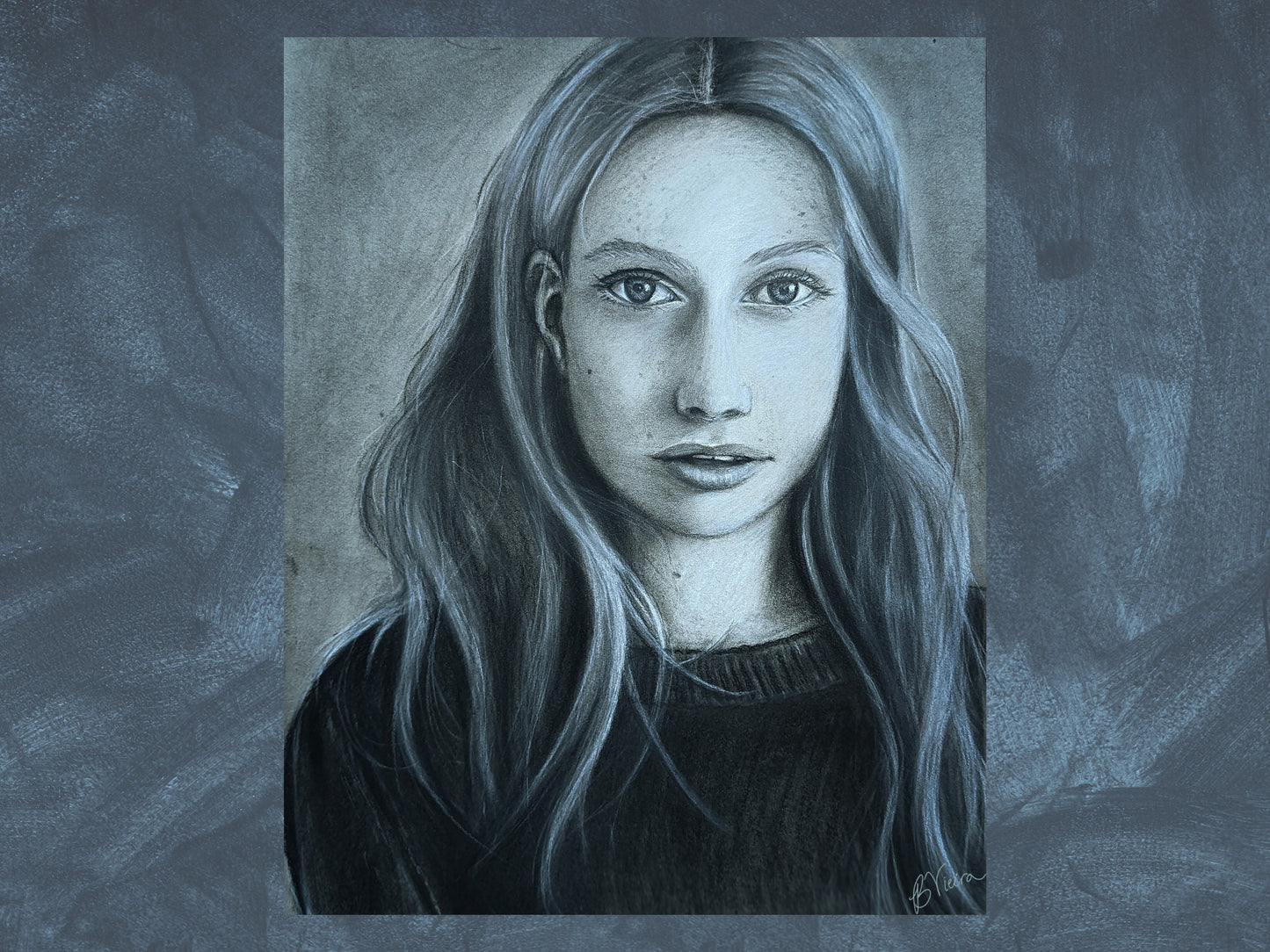 Blank Stare Charcoal Portrait - 11" x14" Original Drawing