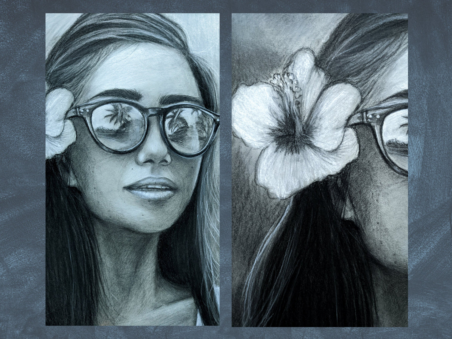 Handmade Original Charcoal Portrait Drawing of a Woman - 11" x 14" High Quality Illustration