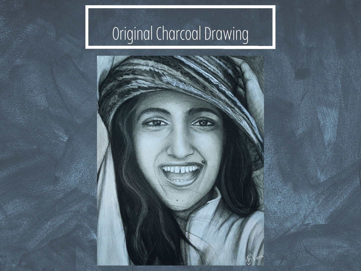 Joy Portrait Drawing - 11" x 14" Original Charcoal Drawing