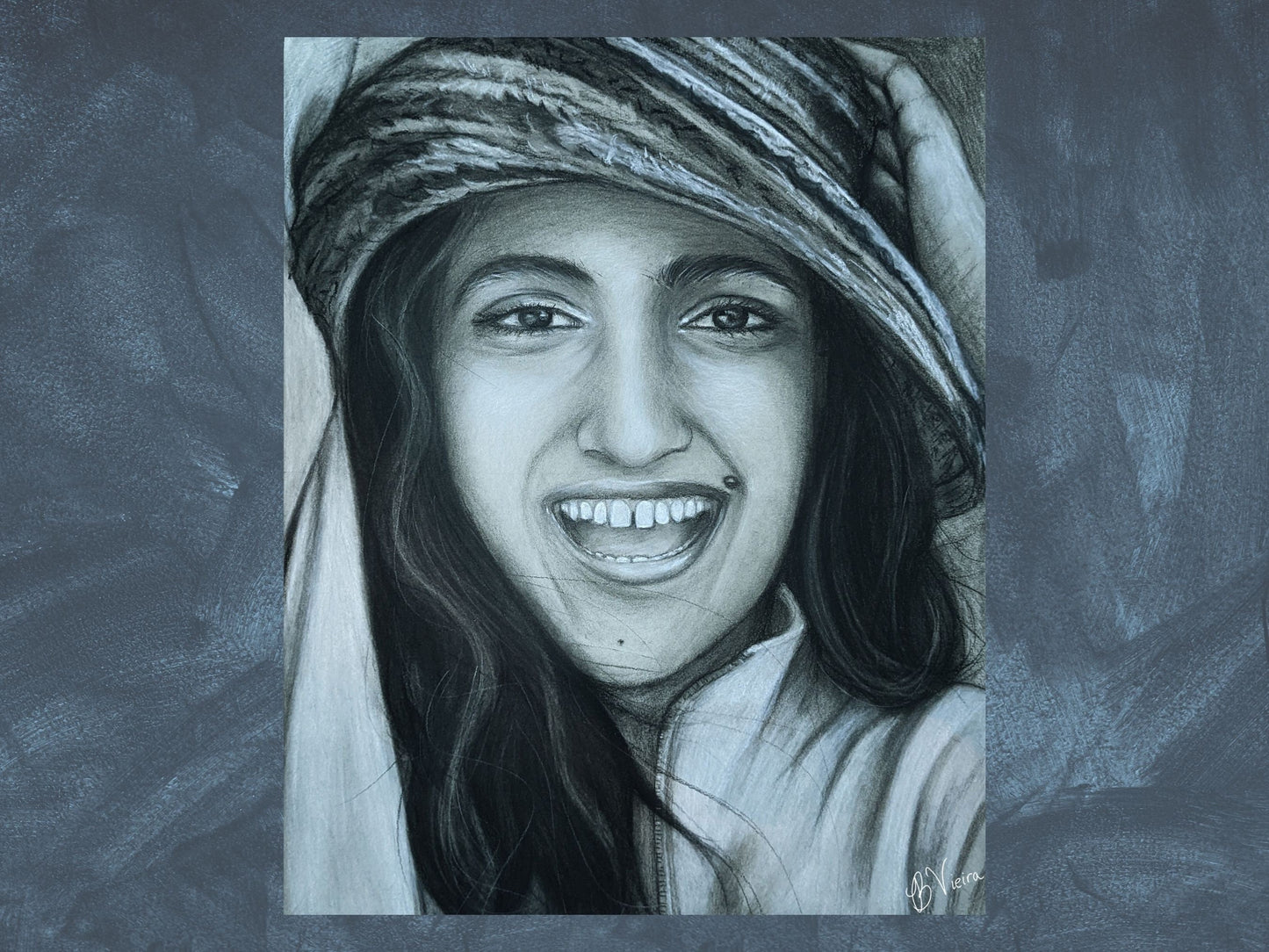 Joy Portrait Drawing - 11" x 14" Original Charcoal Drawing