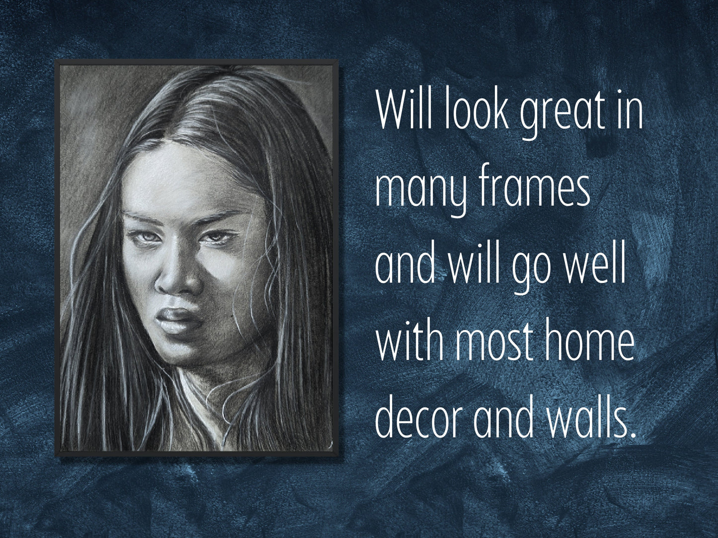 Realistic Portrait Drawing of a Woman - 9" x 11" - Contemporary Black and White Charcoal Art