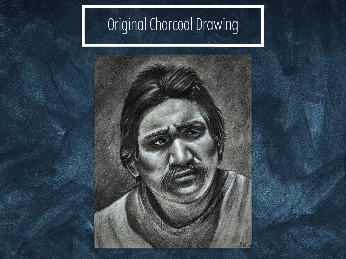 Contemporary Male Portrait - 8" x 10" Black and White Charcoal Drawing