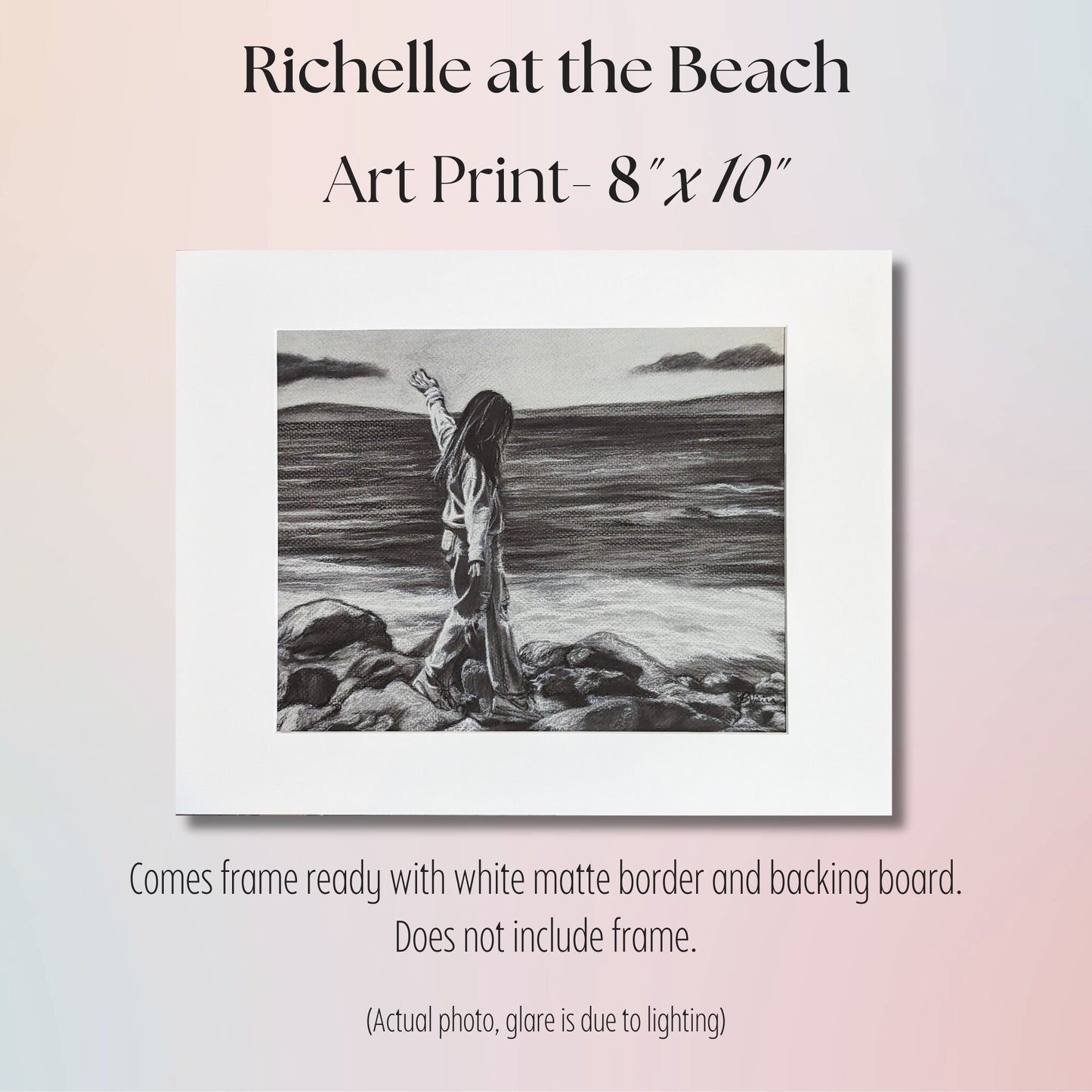 Richelle at the Beach - 8" x 10" Fine Art Charcoal Drawing