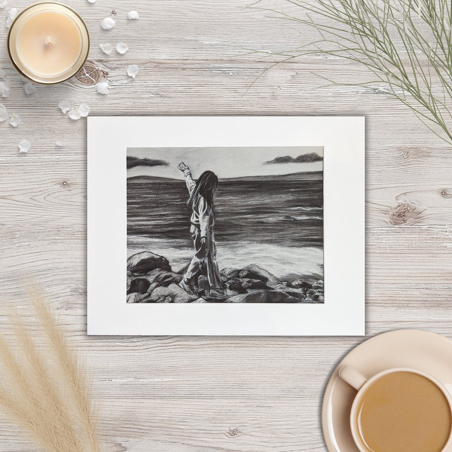 Richelle at the Beach - 8" x 10" Fine Art Charcoal Drawing