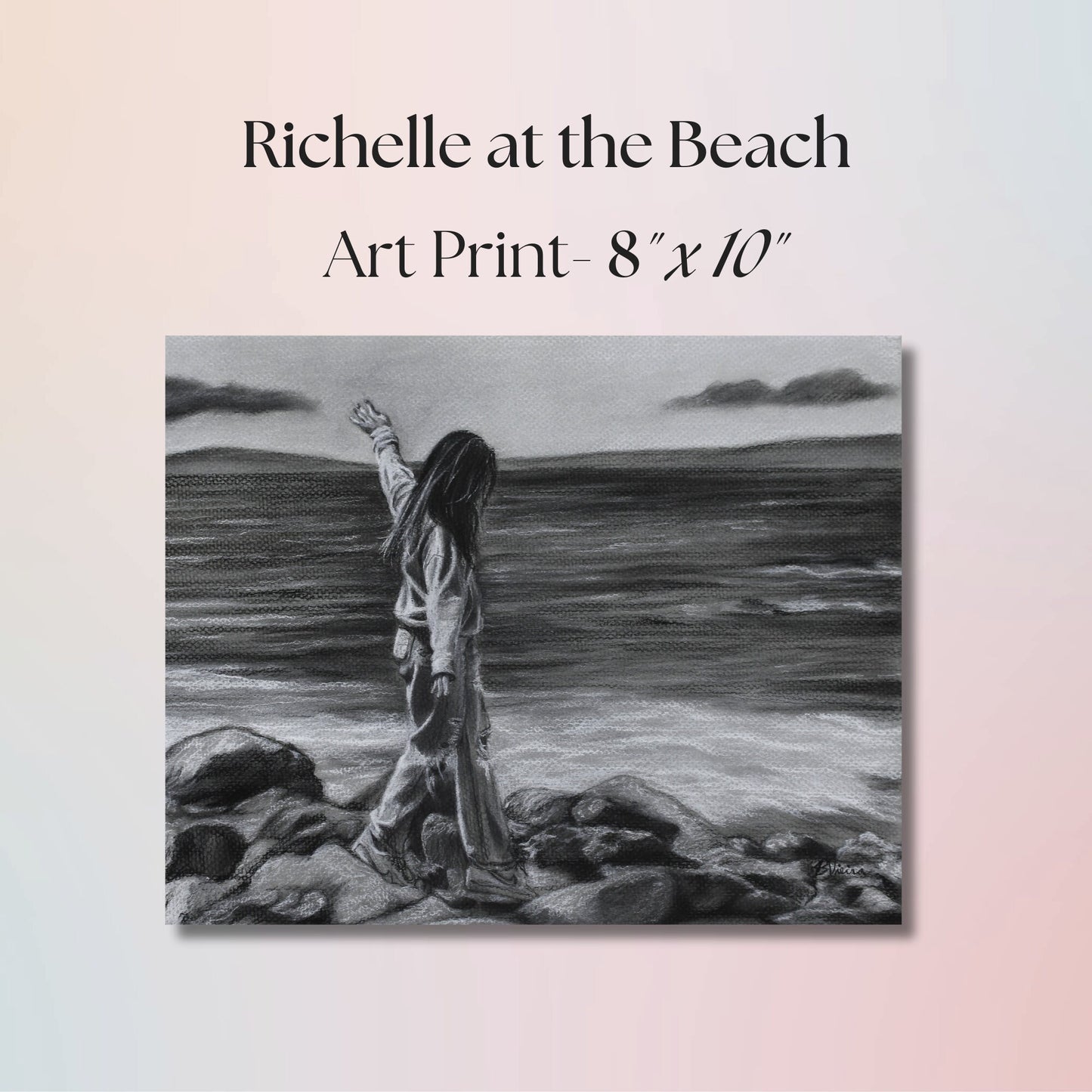 Richelle at the Beach - 8" x 10" Fine Art Charcoal Drawing