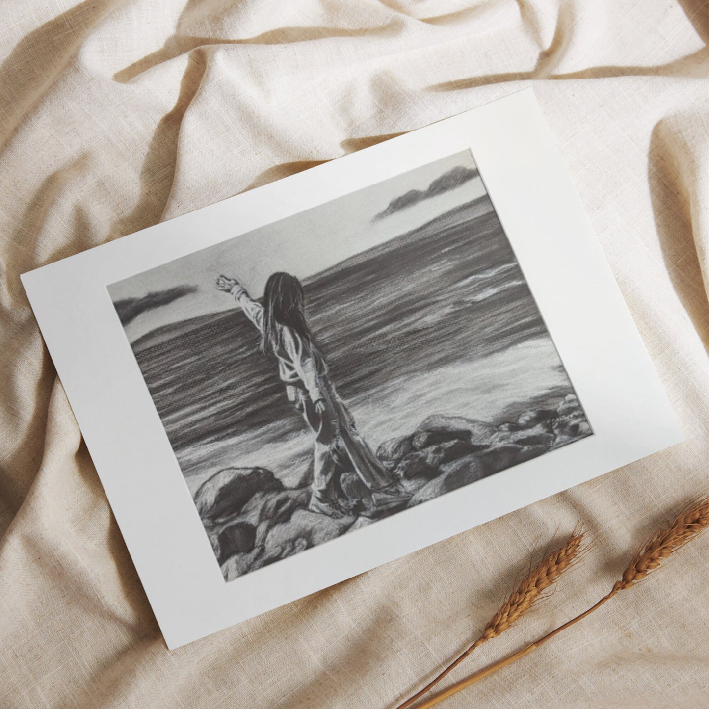Richelle at the Beach - 8" x 10" Fine Art Charcoal Drawing