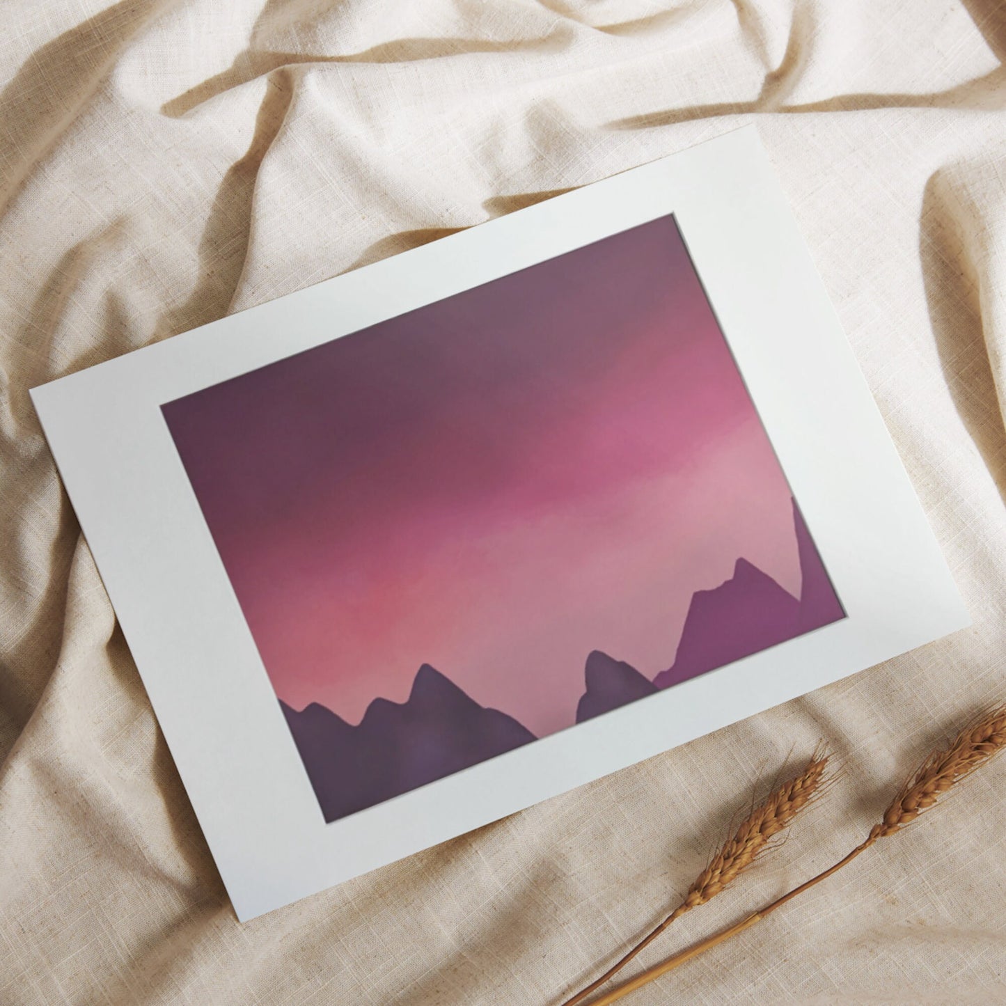 Pink Sunset Painting - 8" x 10" Abstract Mountain Landscape Wall Art Print