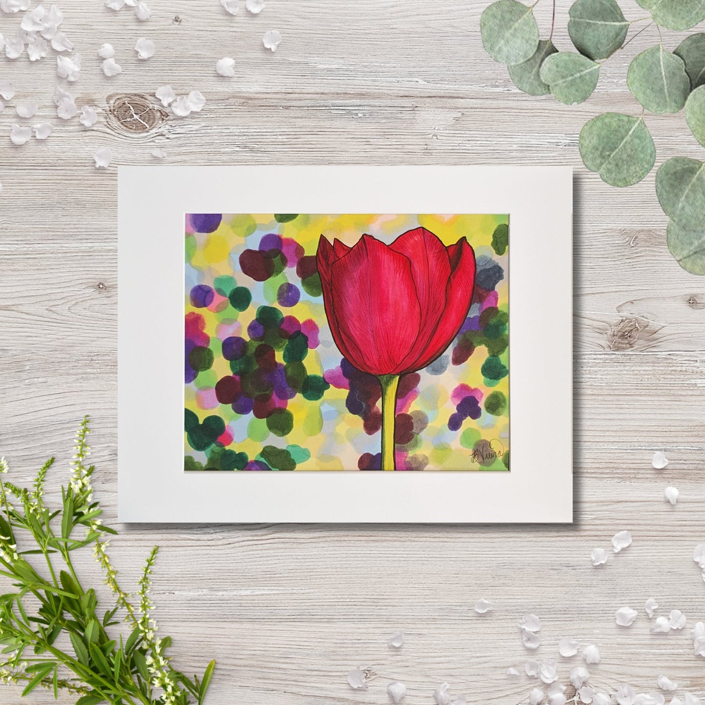 Red Tulip Drawing - 8" x 10" Marker Print