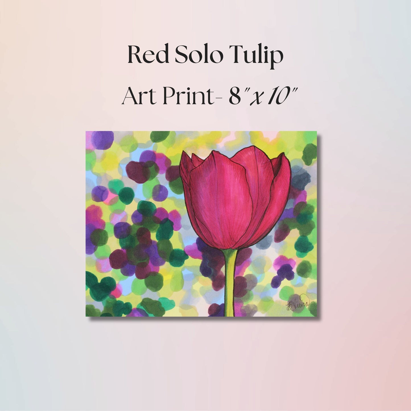 Red Tulip Drawing - 8" x 10" Marker Print