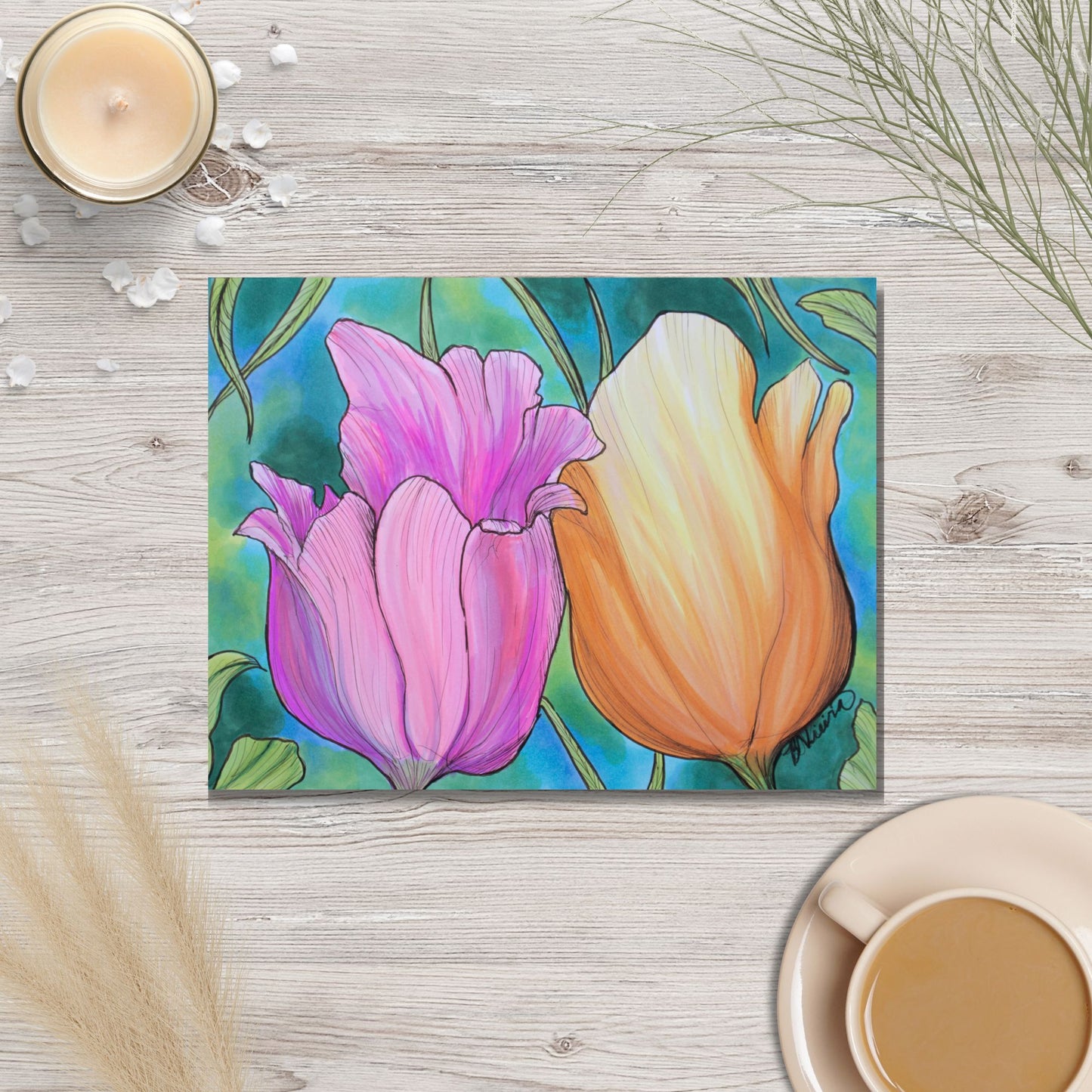 Reflected Tulips - 9" x 12" Original Marker Artwork
