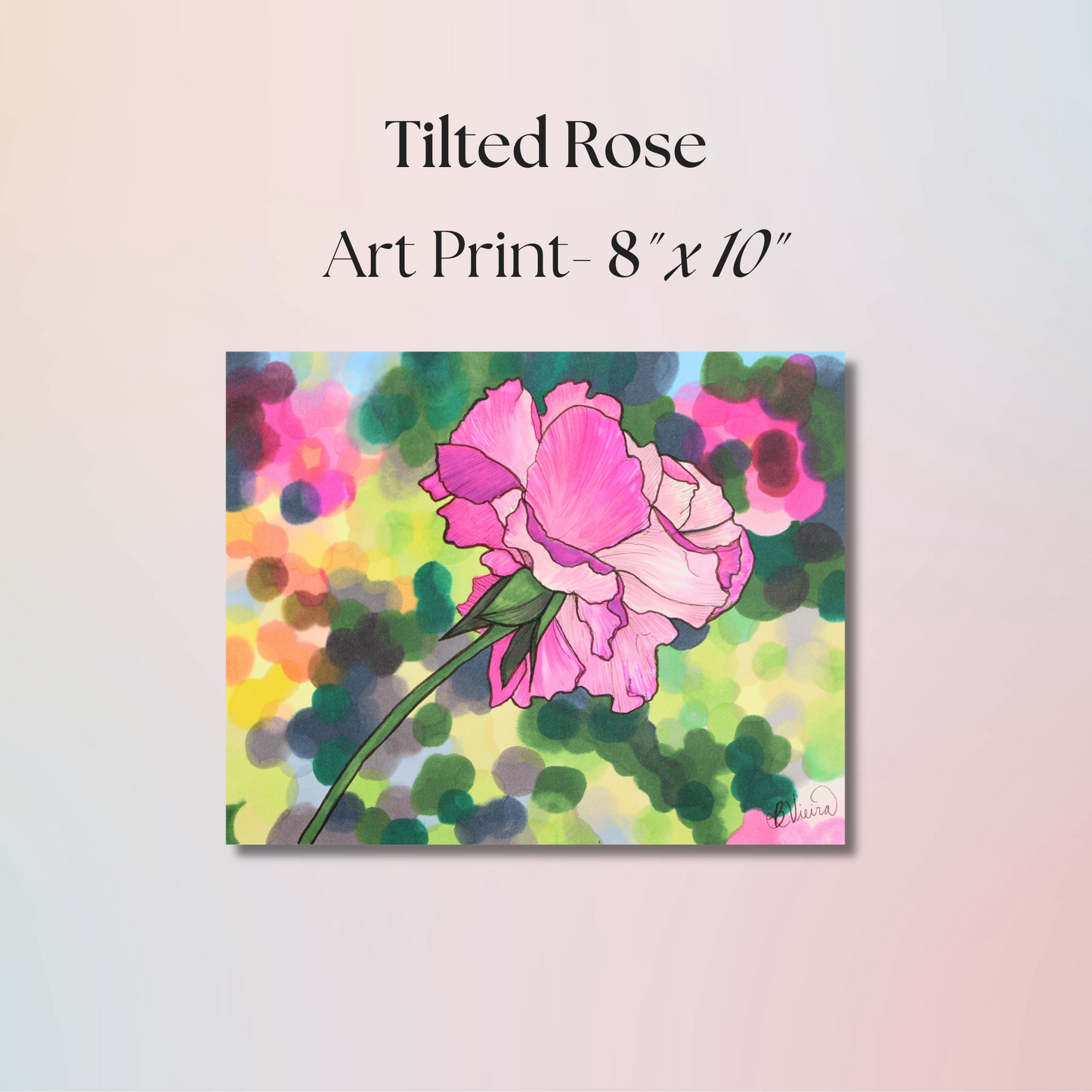 Tilted Rose Drawing - 8" x 10" Pink Marker Print