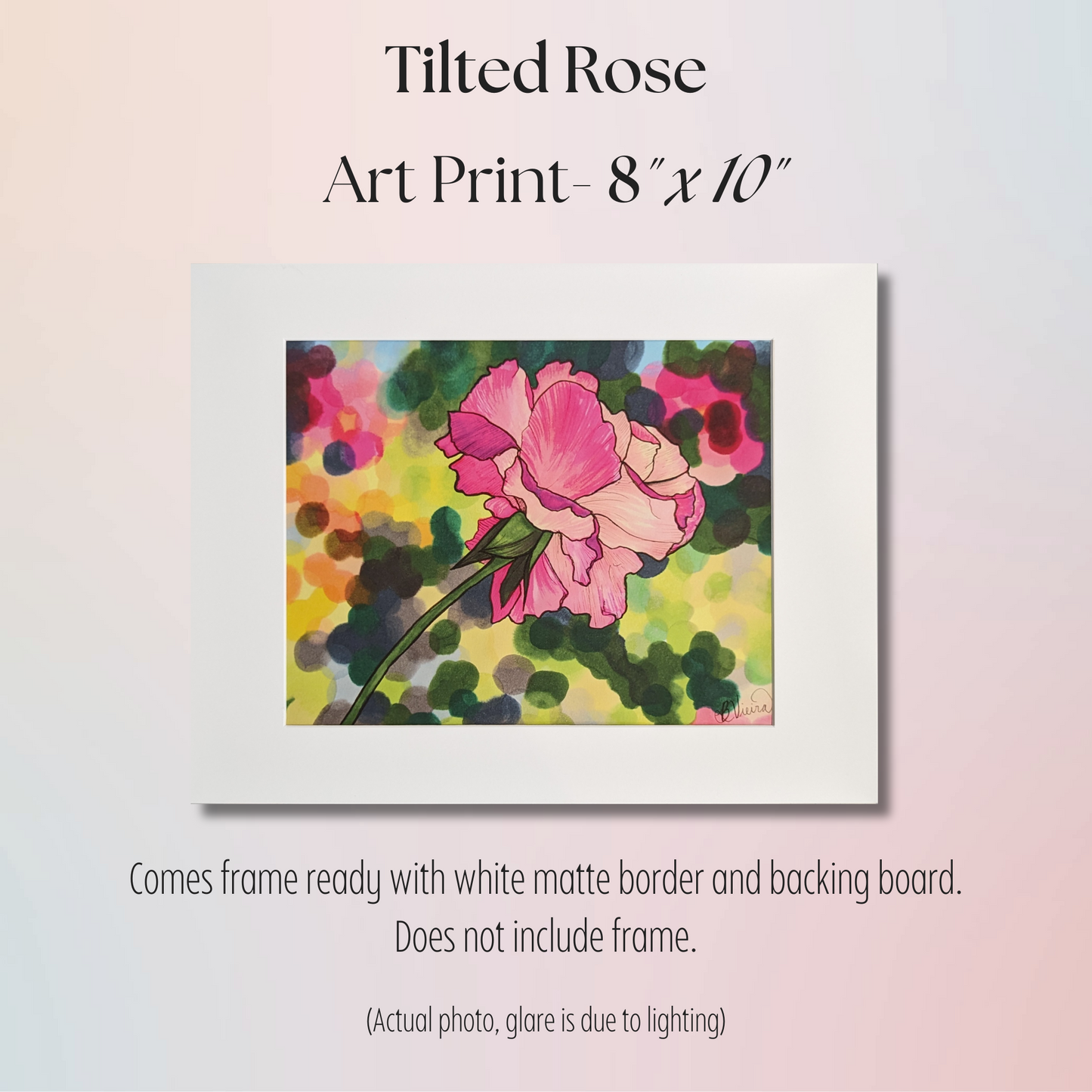 Tilted Rose Drawing - 8" x 10" Pink Marker Print