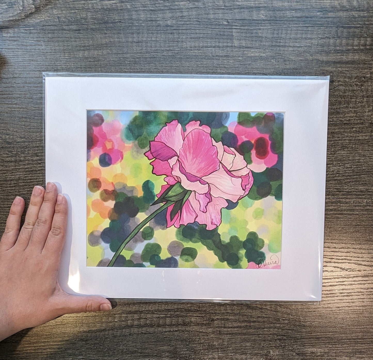 Tilted Rose Drawing - 8" x 10" Pink Marker Print