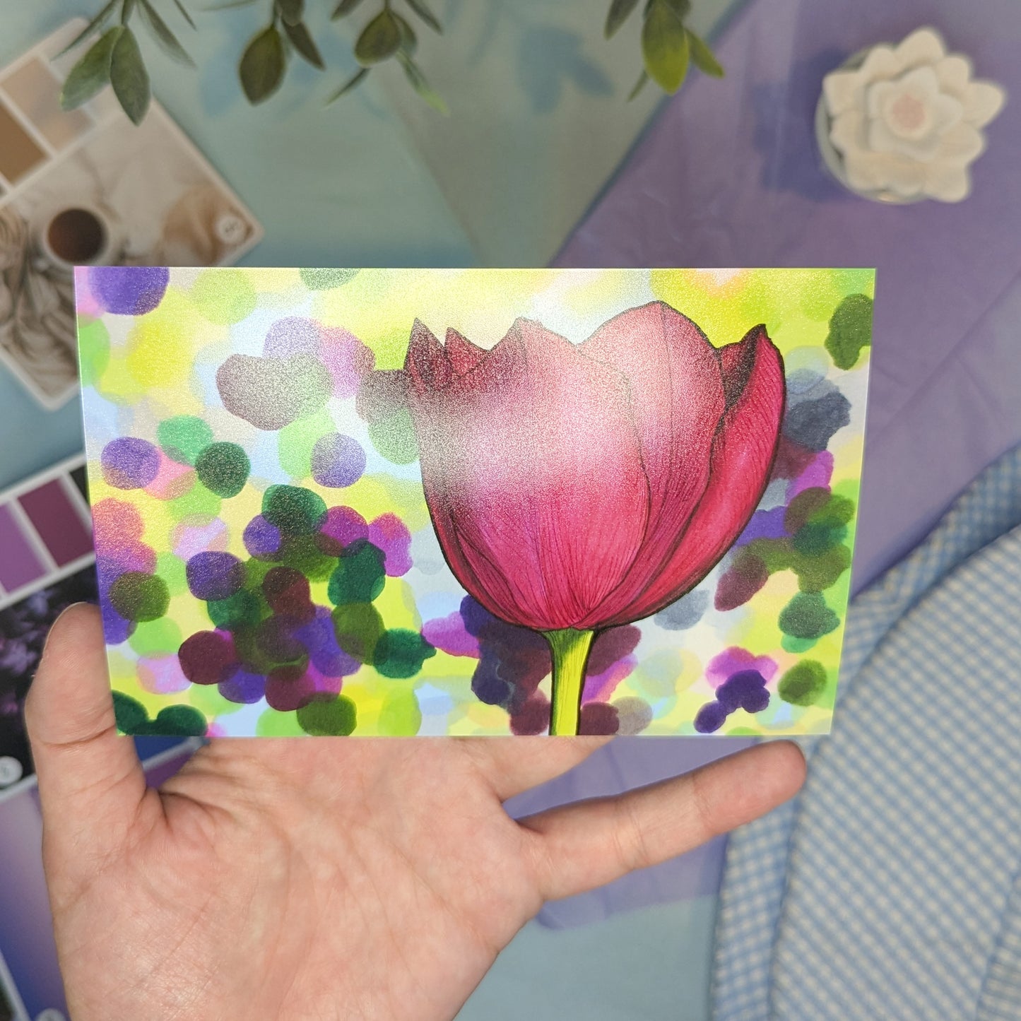 Red Solo Tulip Marker Drawing - Mini Print