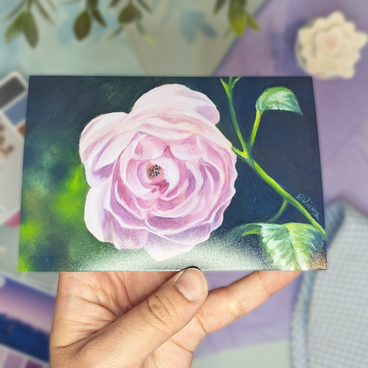 Soft Pink Rose Painting - Mini Print