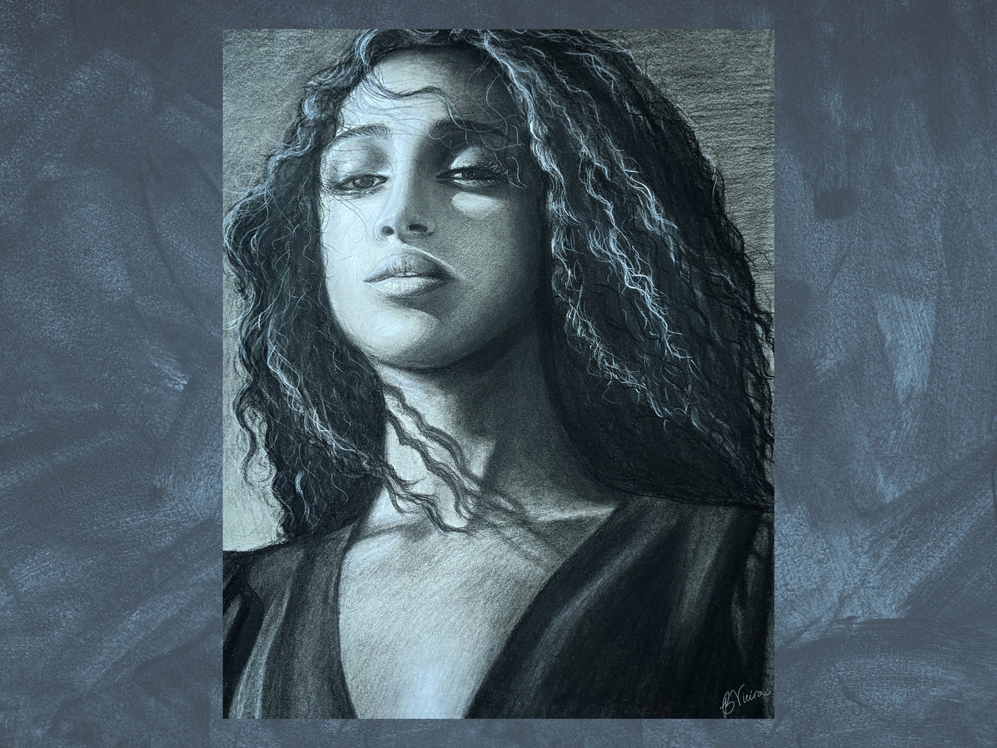 Original Fine Art Charcoal Drawing - 11" x 14" Mysterious Woman Portrait