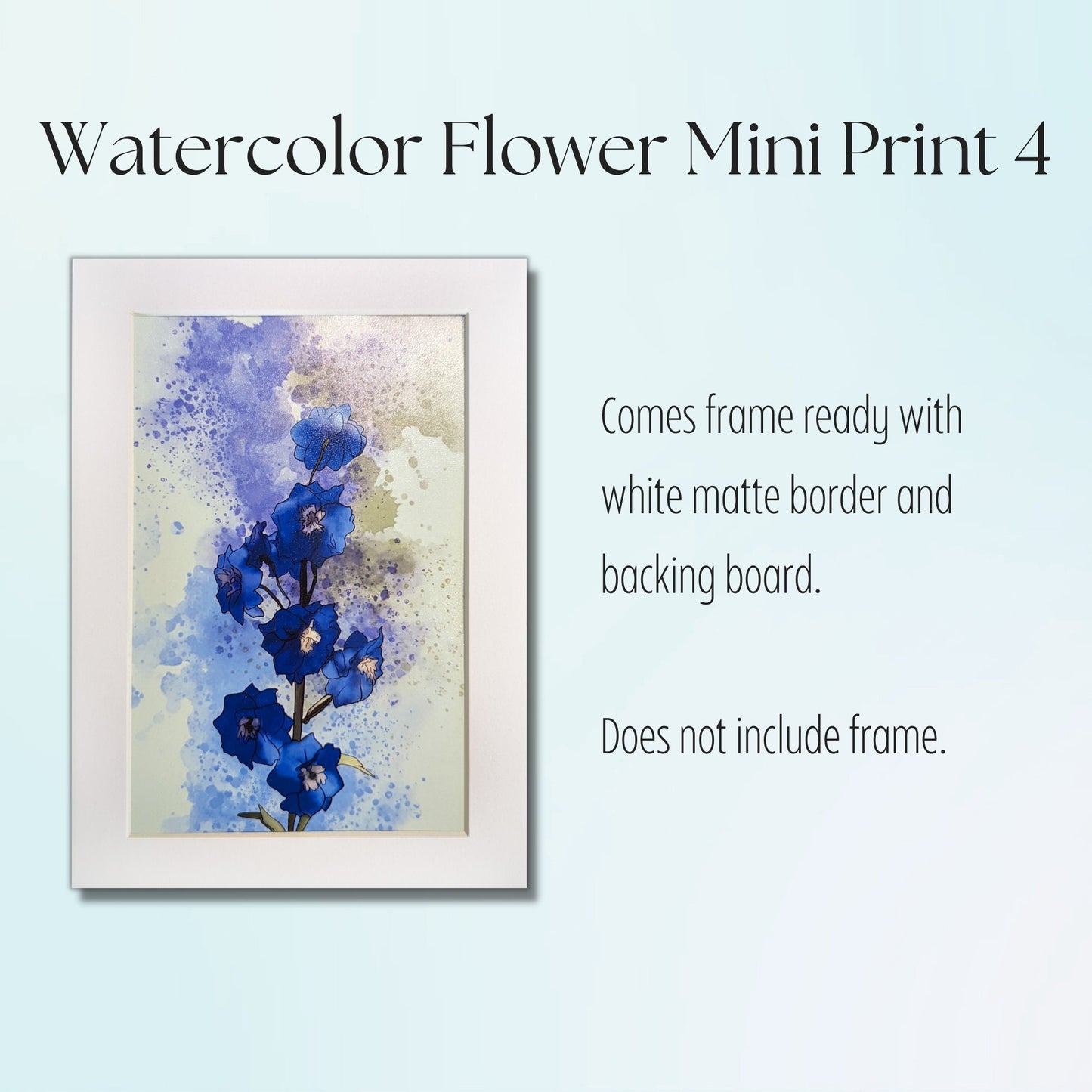 Delphinium Painting - 4x6 Watercolor Flower, Floral Wall Art Print