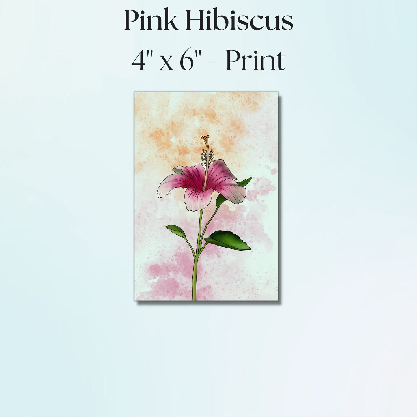 Pink Hibiscus Painting - 4" x 6" Watercolor Flower Print