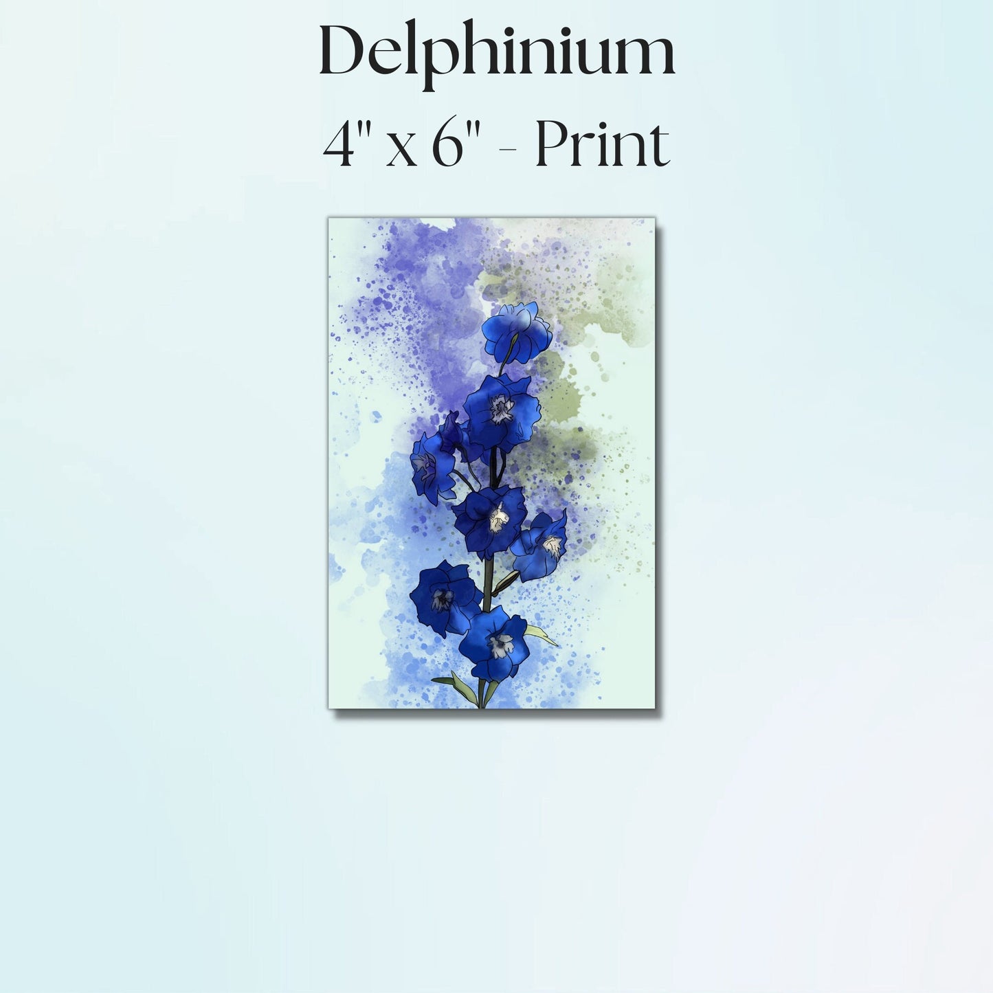 Delphinium Painting - 4x6 Watercolor Flower, Floral Wall Art Print