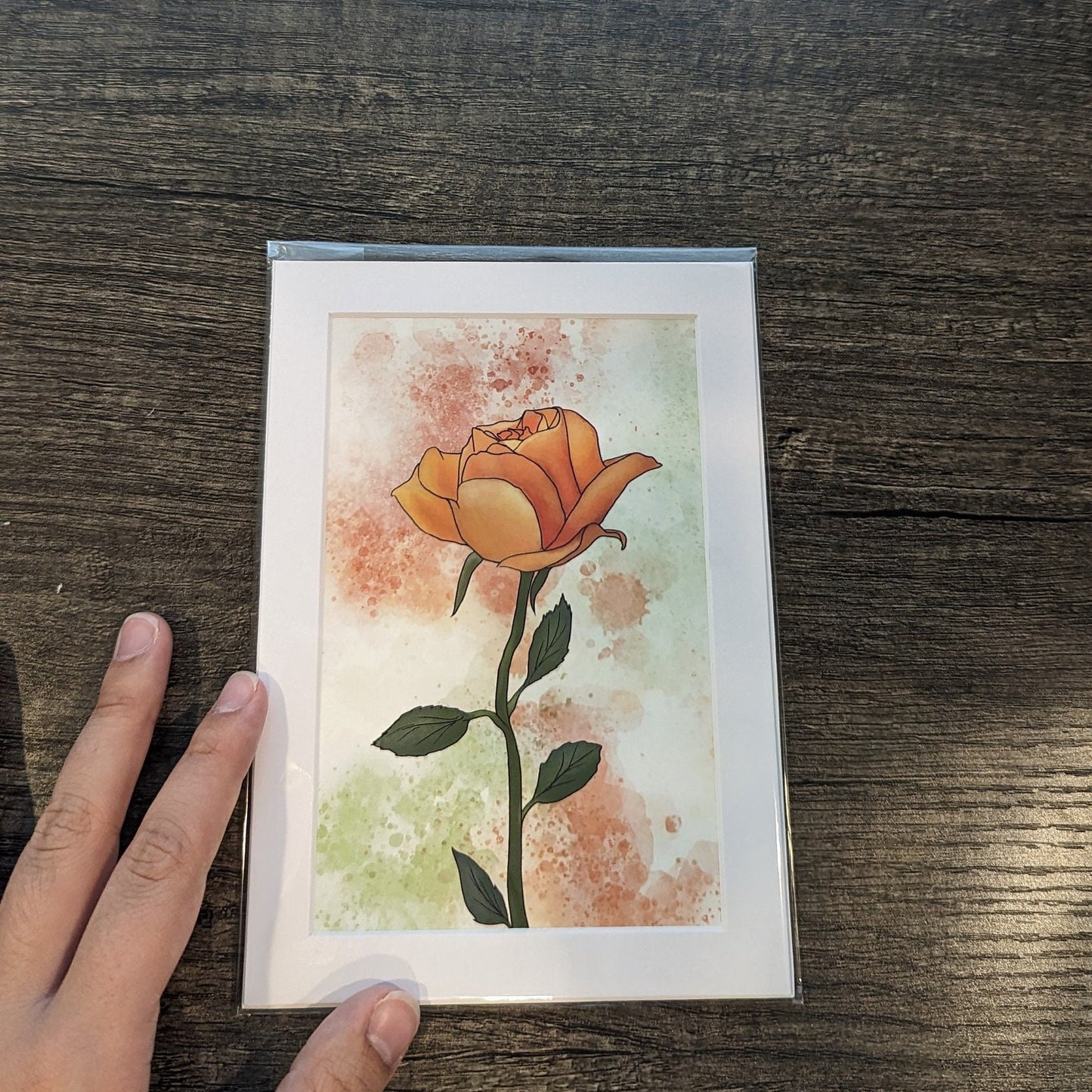 Orange Rose Painting - 4" x 6" Watercolor Flower Print