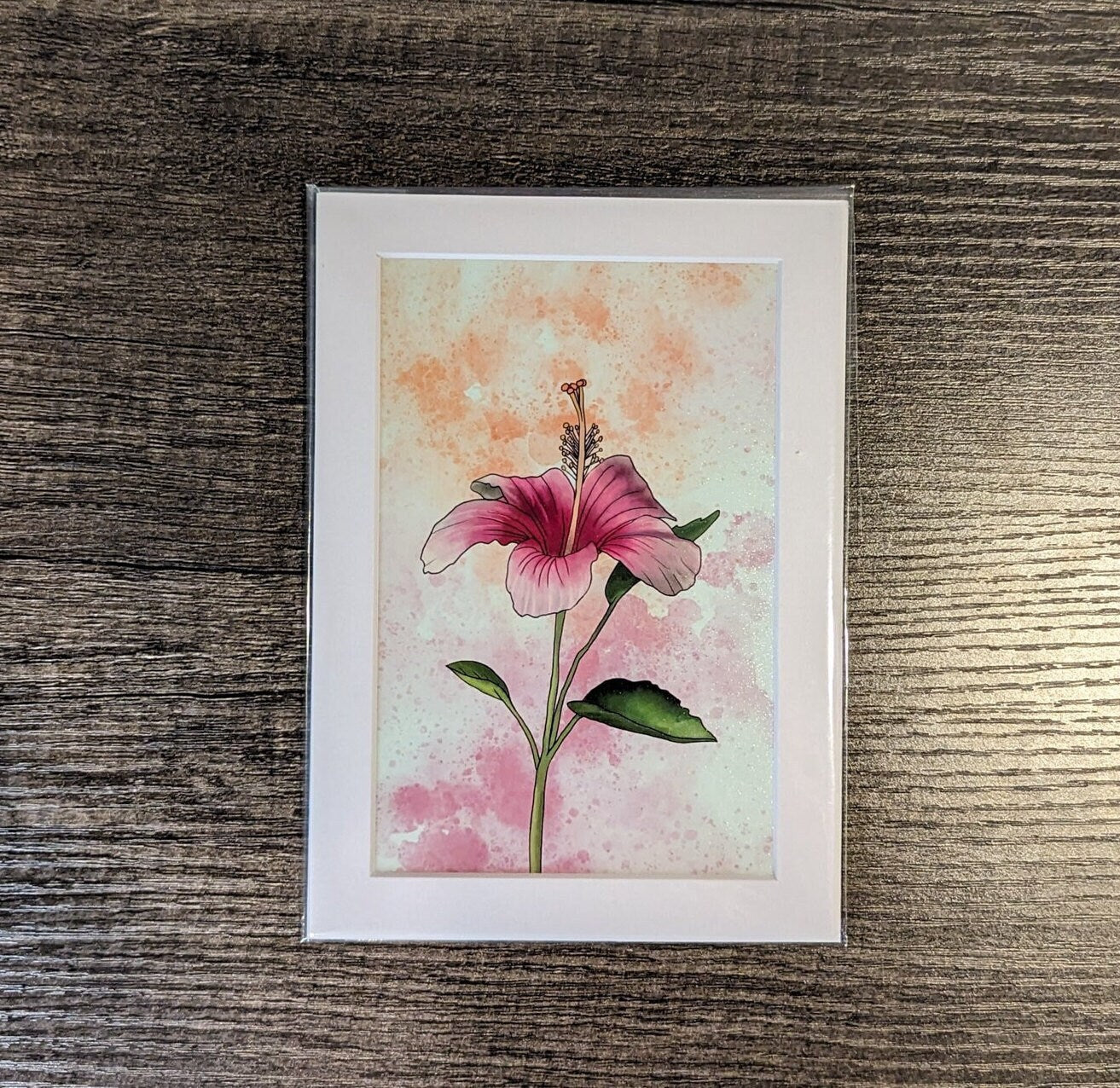 Pink Hibiscus Painting - 4" x 6" Watercolor Flower Print