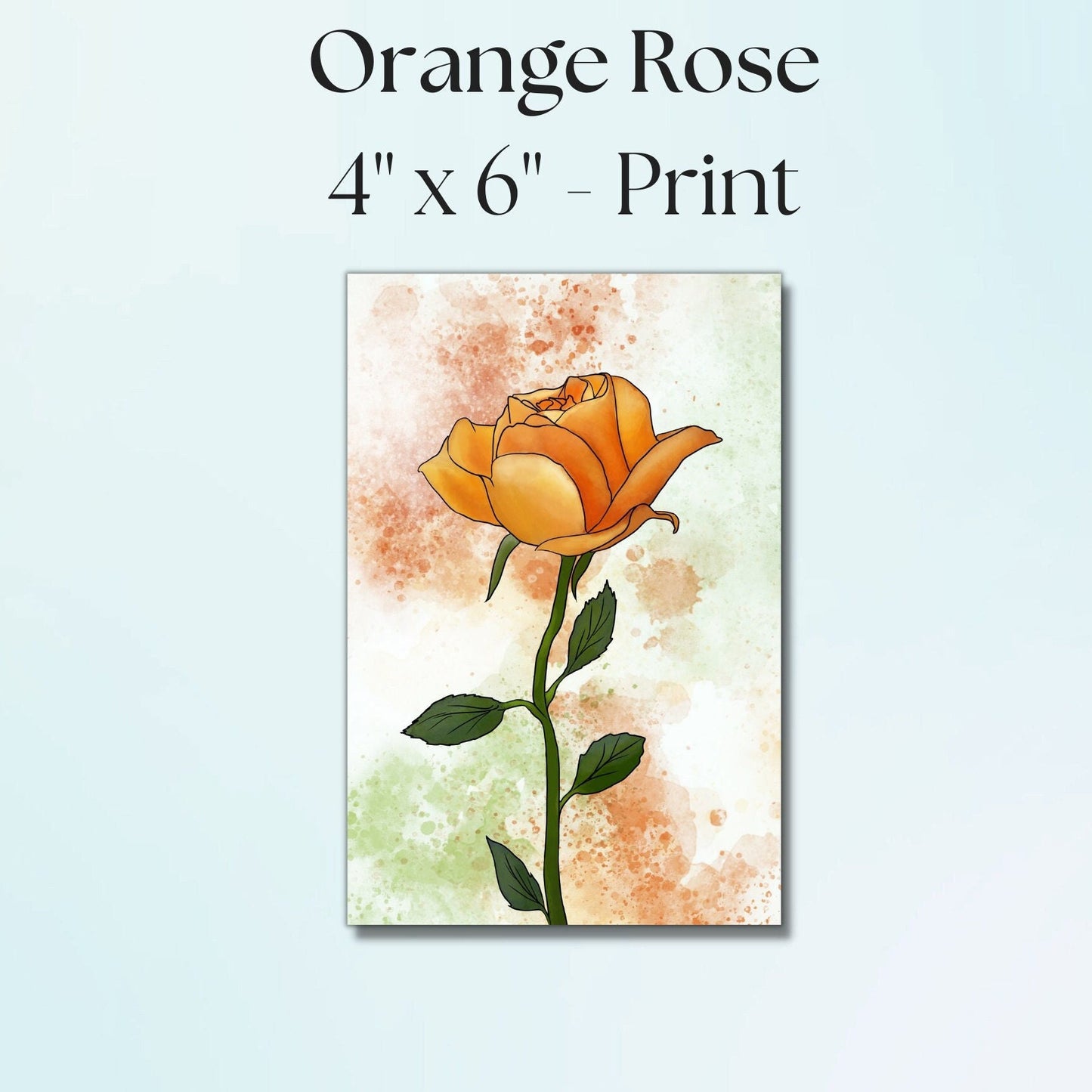 Orange Rose Painting - 4" x 6" Watercolor Flower Print