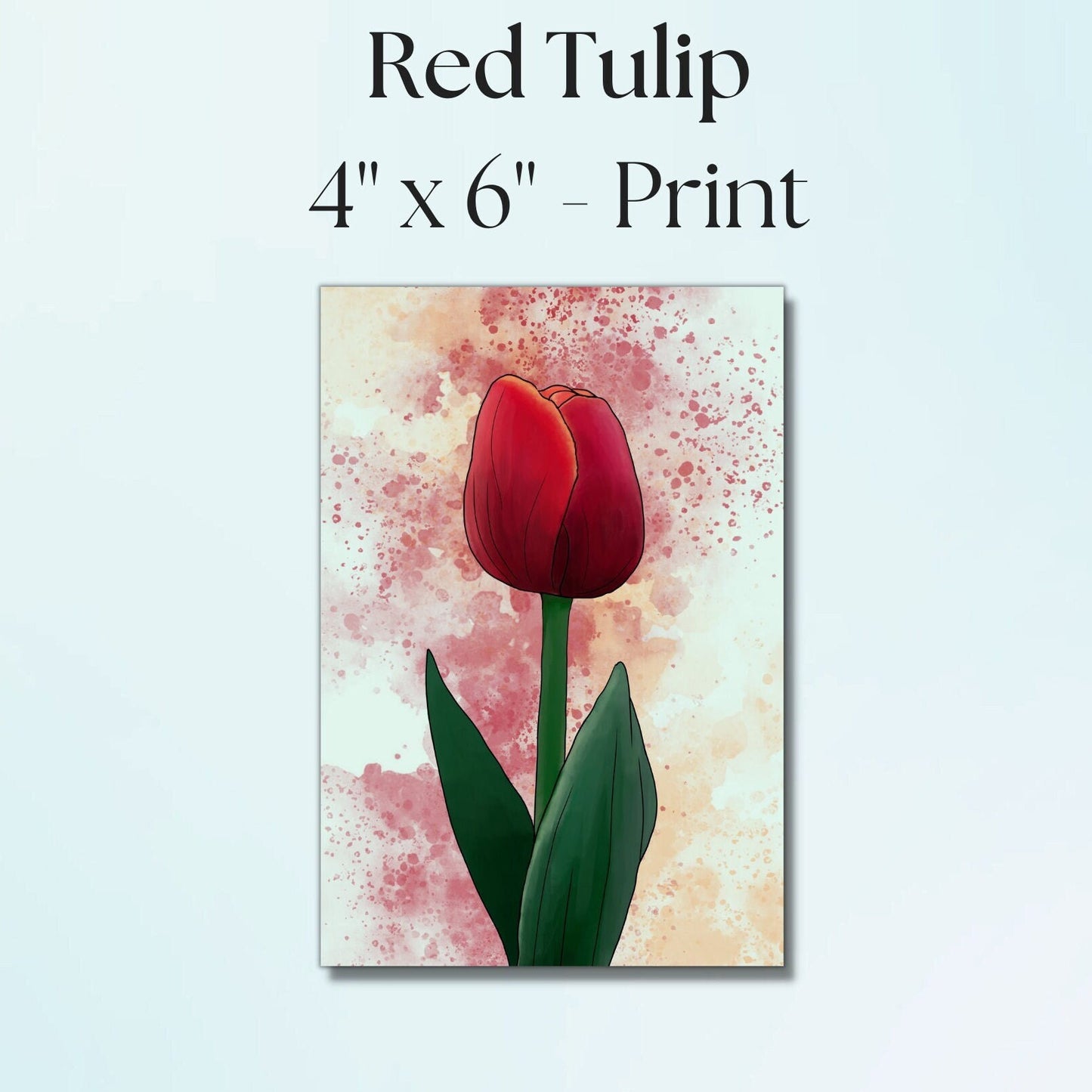 Red Tulip Painting  - 4x6 Watercolor Flower Print