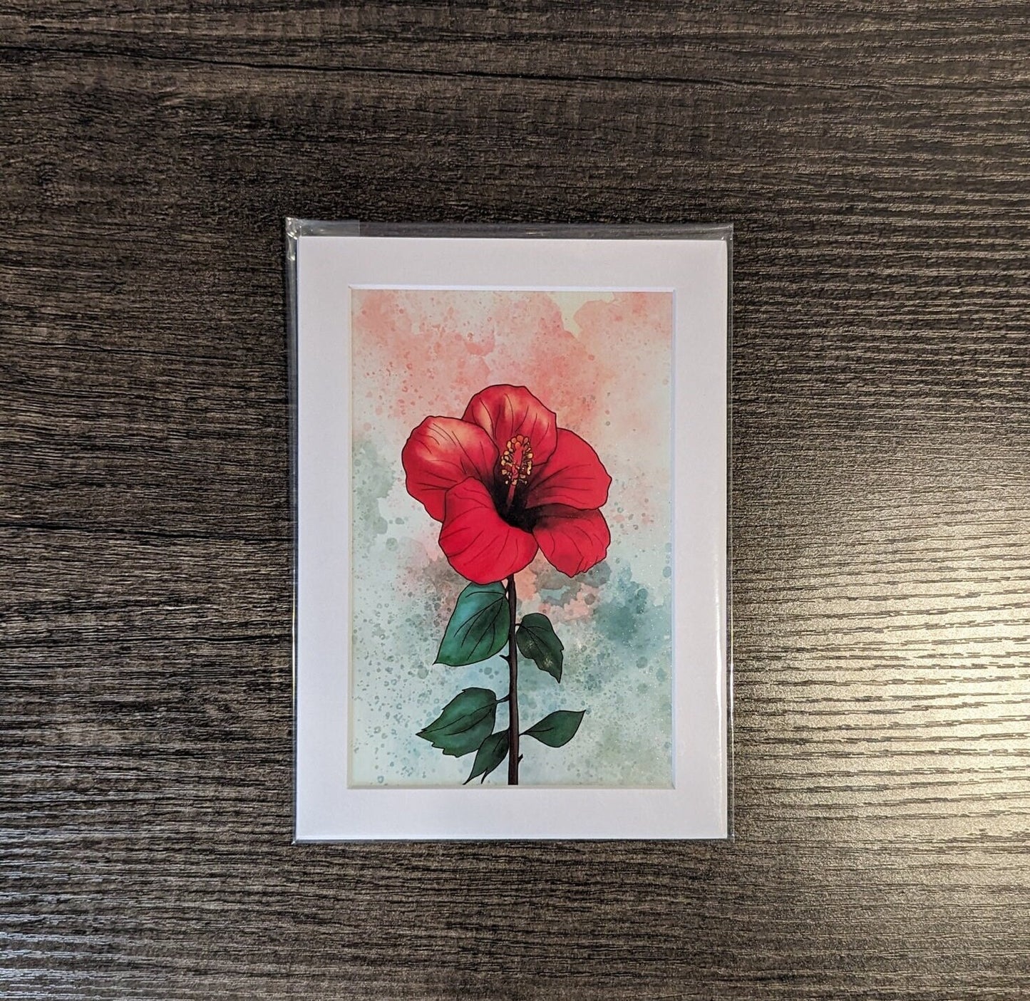 Red Hibiscus Painting - 4" x 6" Watercolor Flower Print