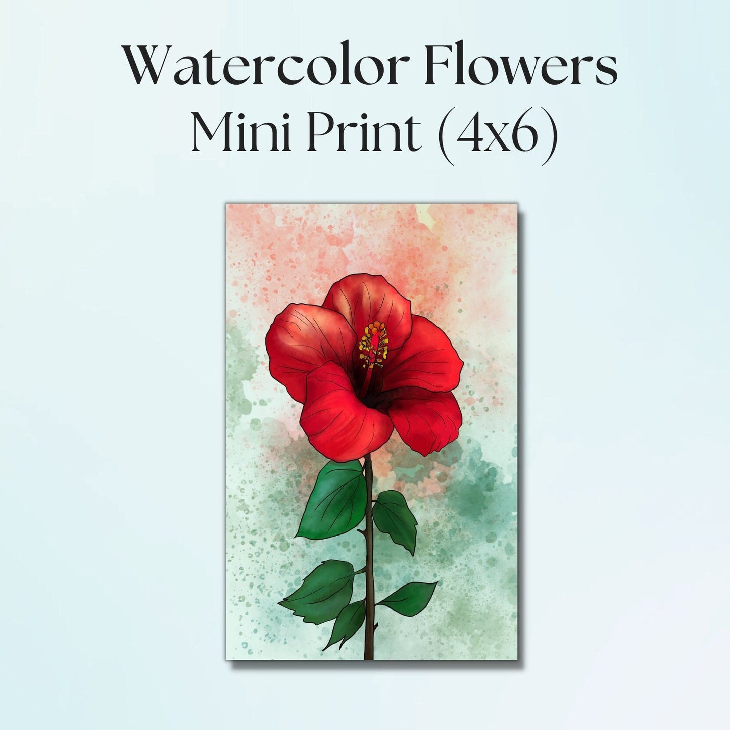 Red Hibiscus Painting - 4" x 6" Watercolor Flower Print