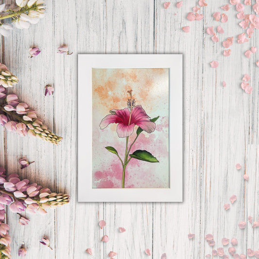 Pink Hibiscus Painting - Watercolor Flower Print