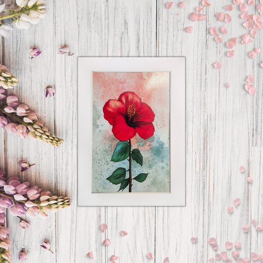 Red Hibiscus Painting - Watercolor Flower Print
