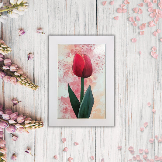 Red Tulip Painting  - Watercolor Flower Print